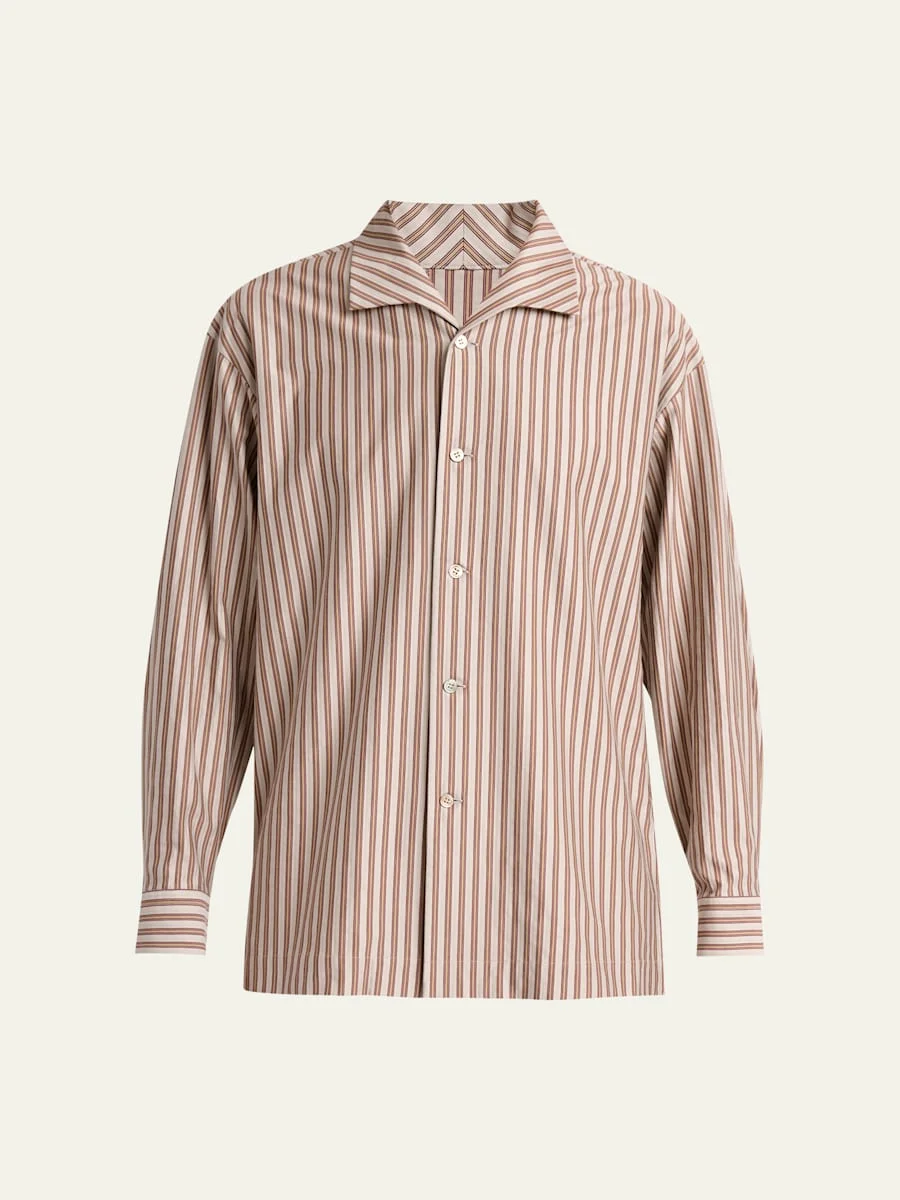 Men's Multi-Stripe Polyester Button-Down Shirt - 1