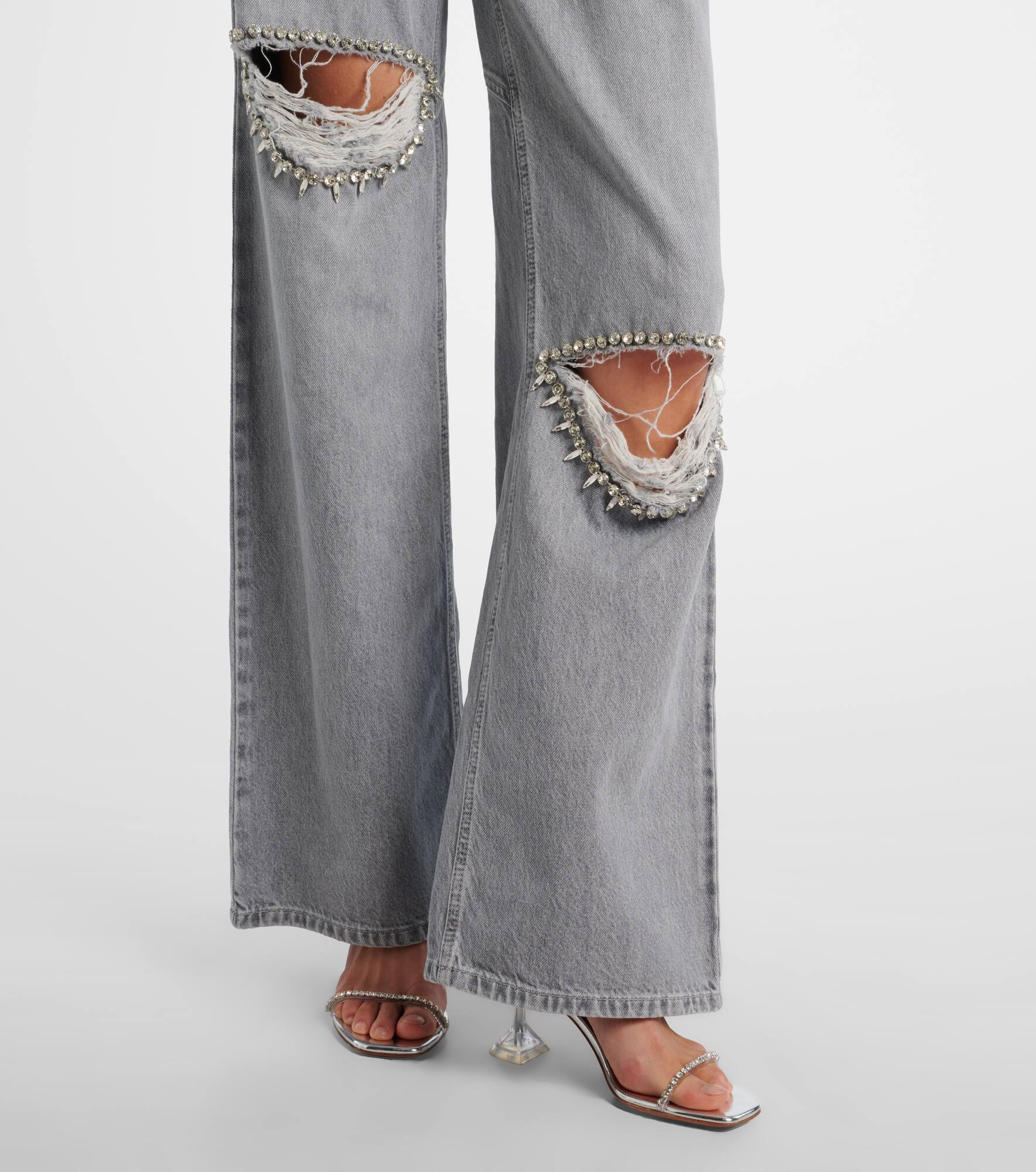 Distressed embellished wide-leg jeans - 5