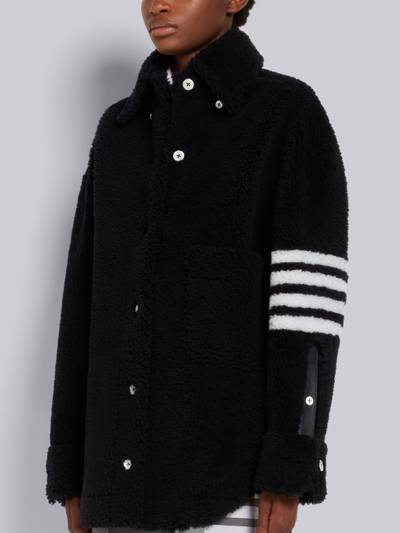 Thom Browne Navy Dyed Shearling 4-Bar Supersized Shirt Jacket outlook