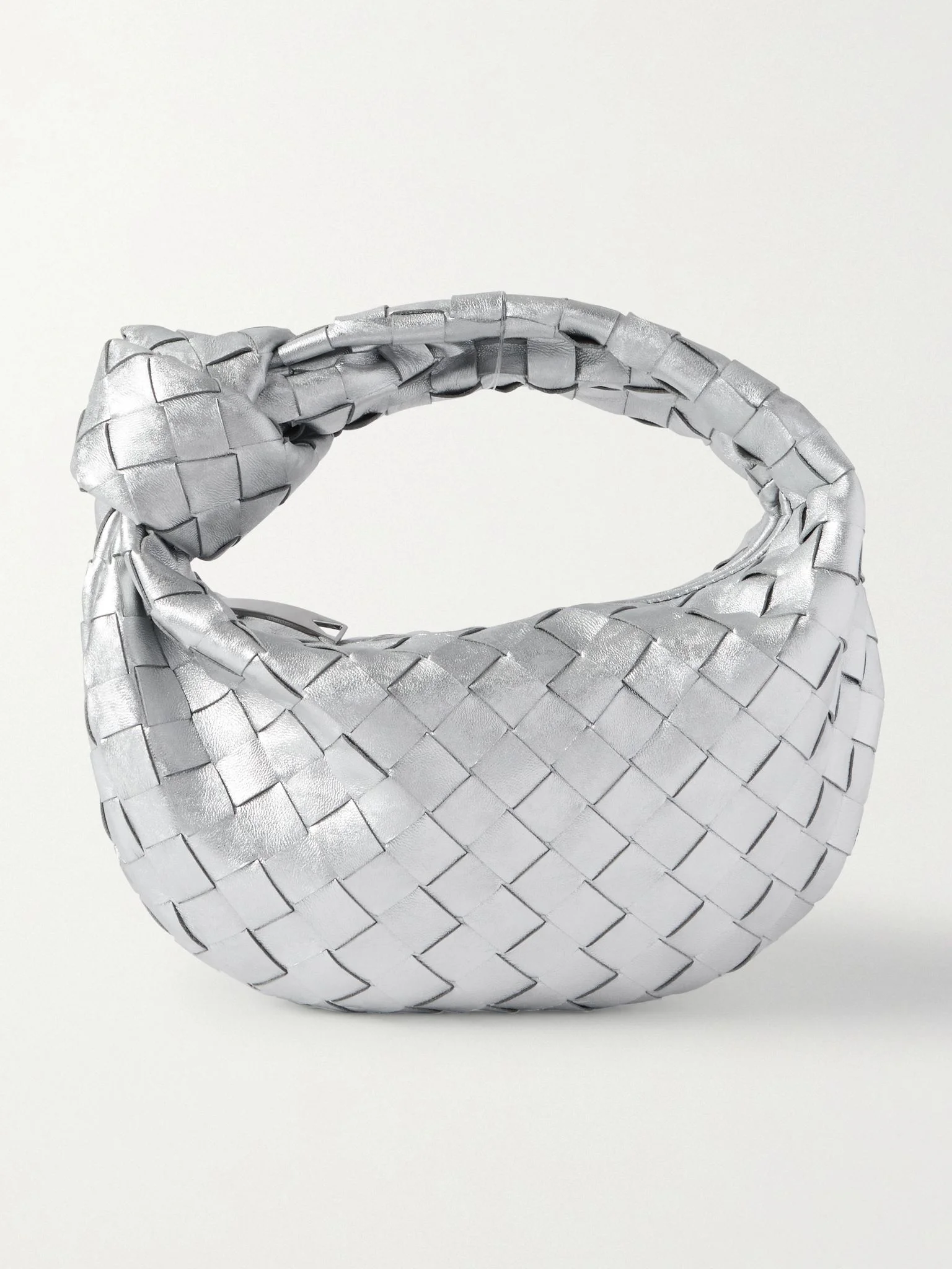 Jodie mini knotted intrecciato distressed metallic leather tote Silver - 1