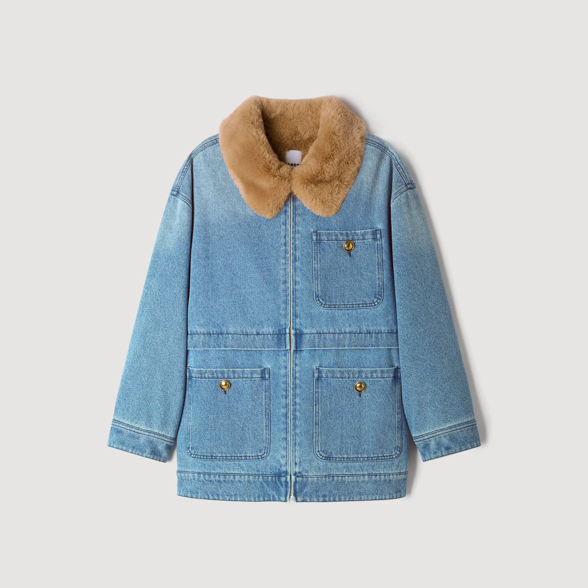 DENIM COAT WITH FAUX FUR COLLAR - 1