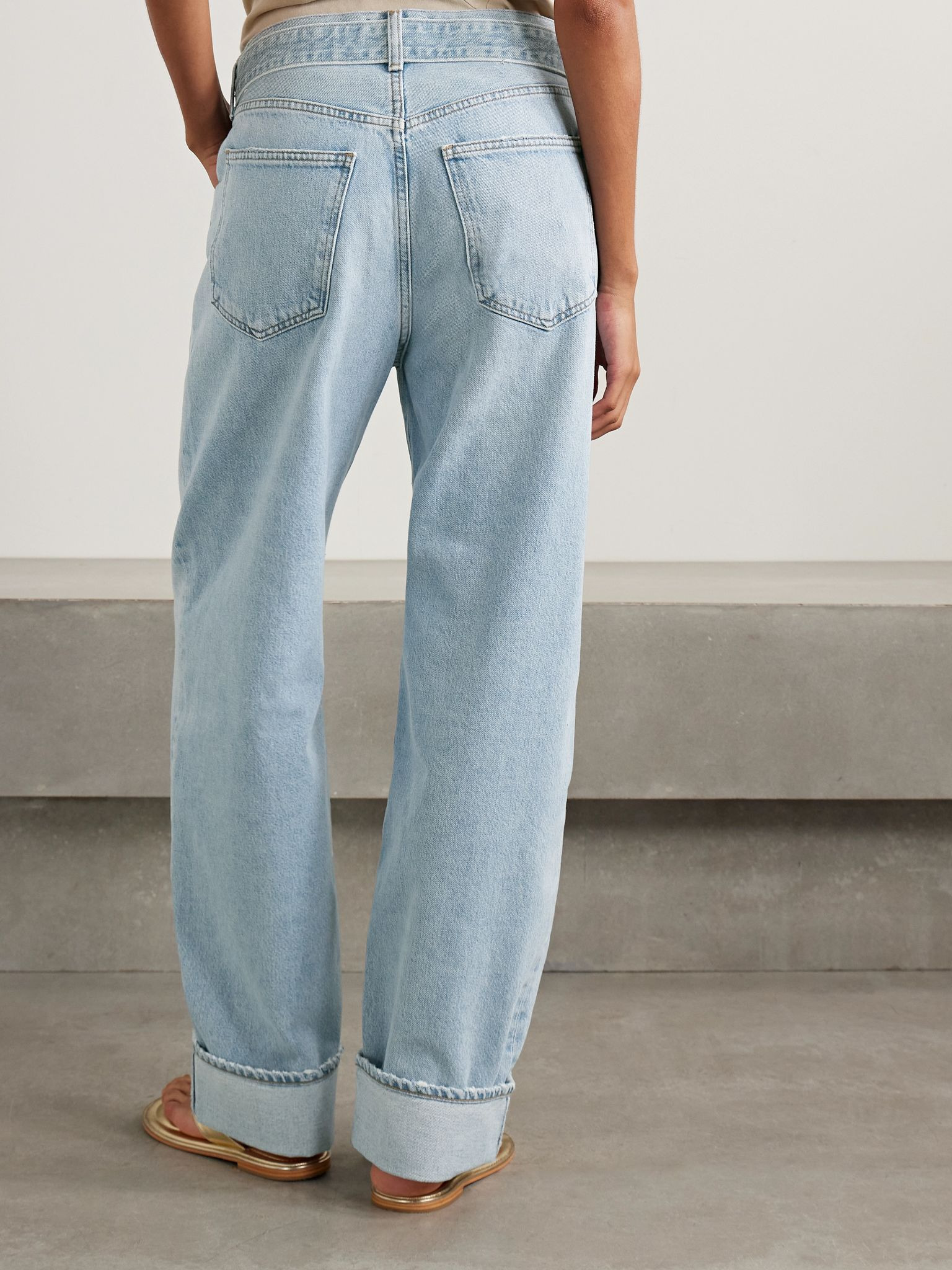 Cuffed Taper belted mid-rise straight-leg jeans Light denim - 3