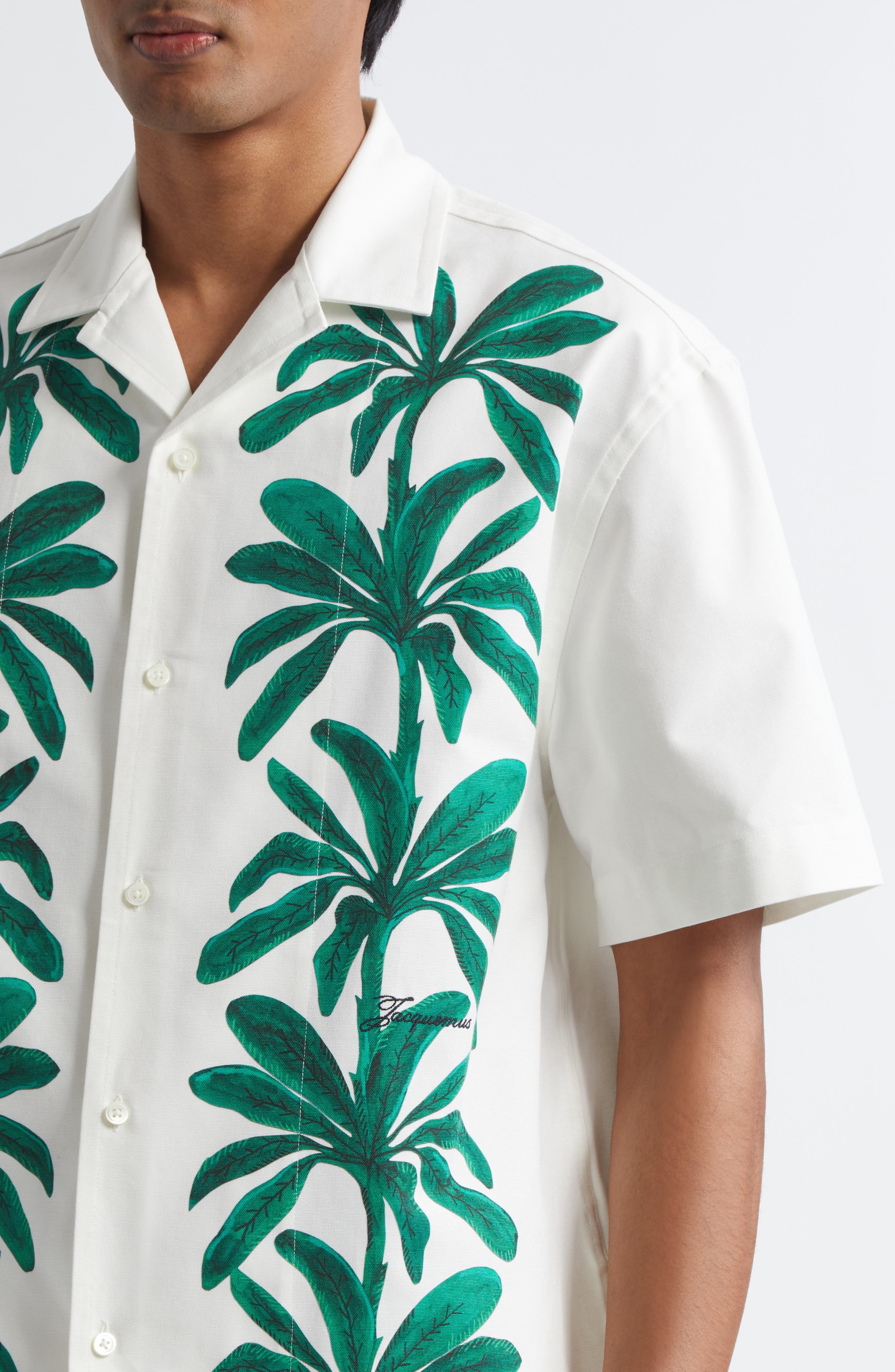 Jacquemus La Chemise Jean Button-Up Shirt in Print Painted Palmtrees W at Nordstrom - 5