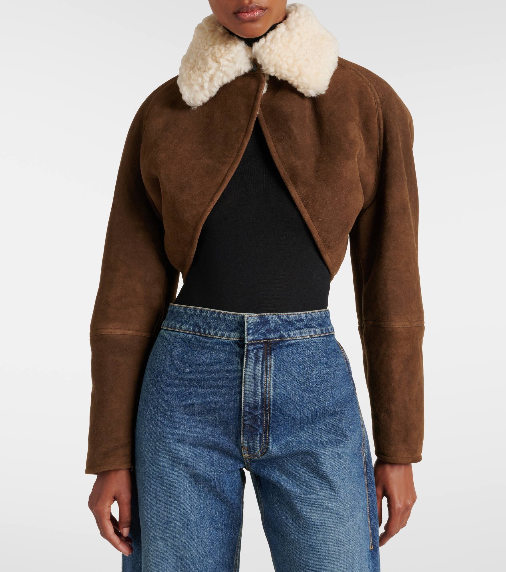 Shearling-trimmed suede jacket - 6