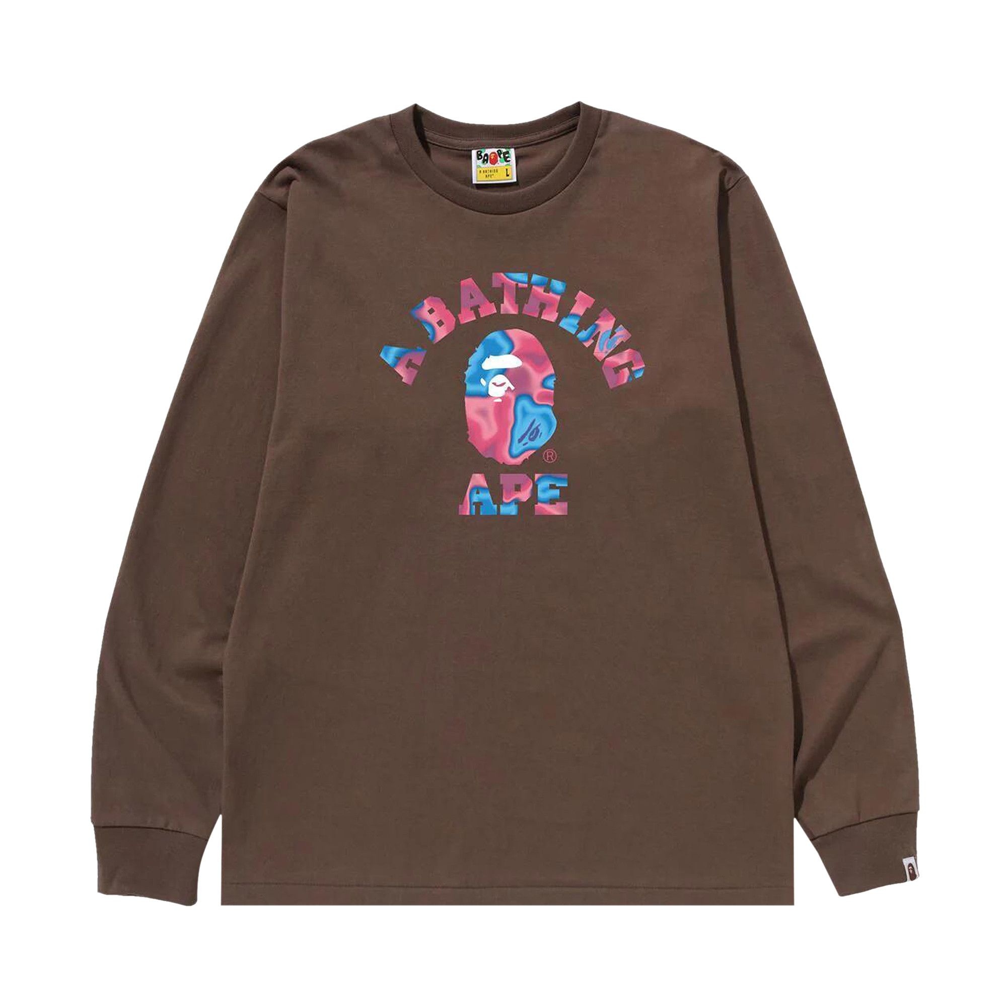 BAPE Liquid Camo College Long-Sleeve Tee 'Brown' - 1