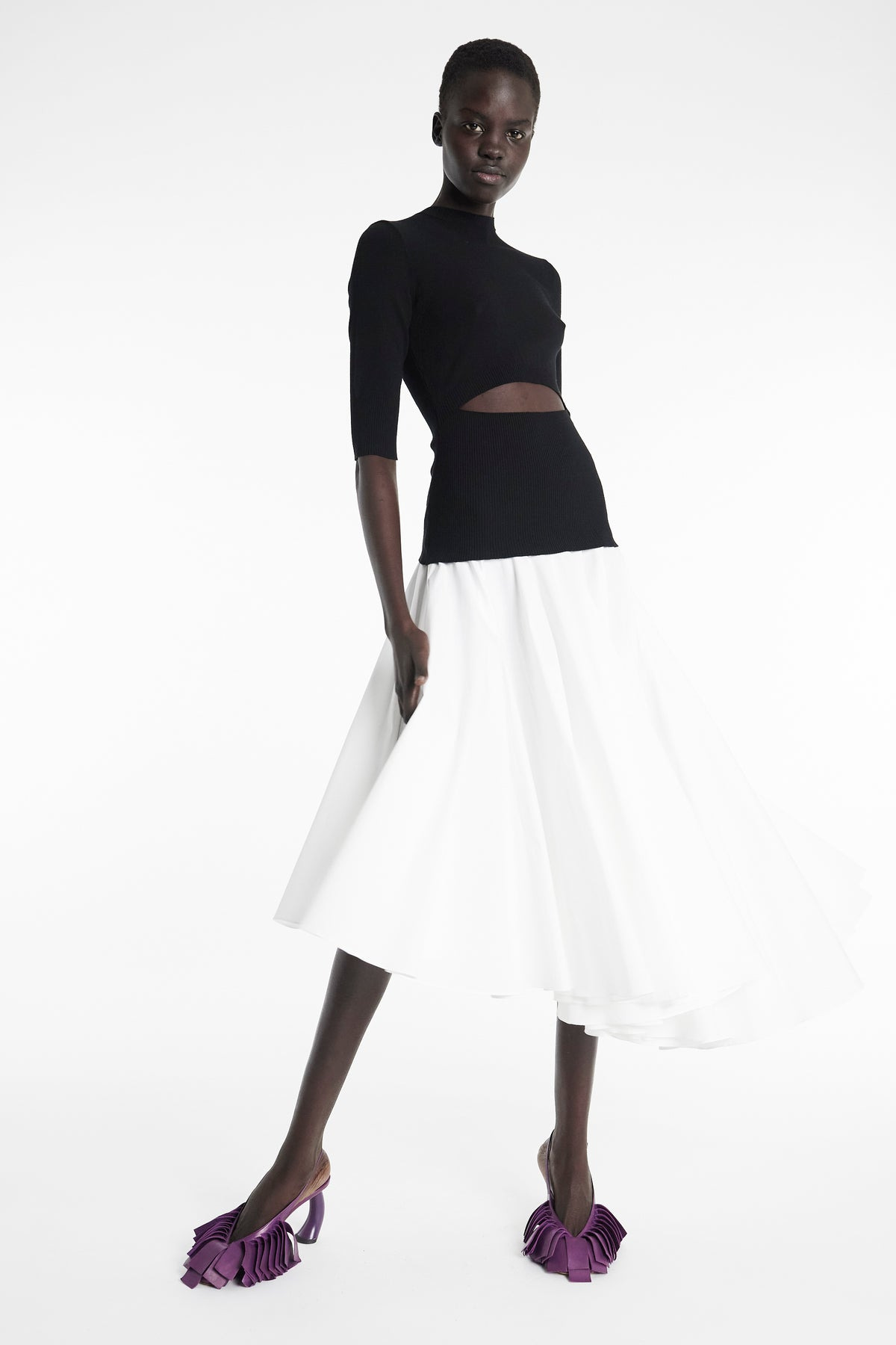 KNIT TOP DRESS BLACK WHITE - 8
