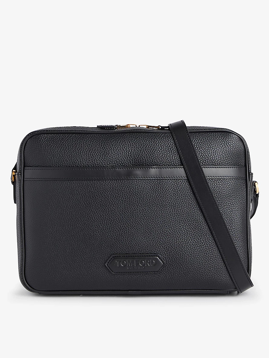 Brand-embossed medium leather messenger bag - 1