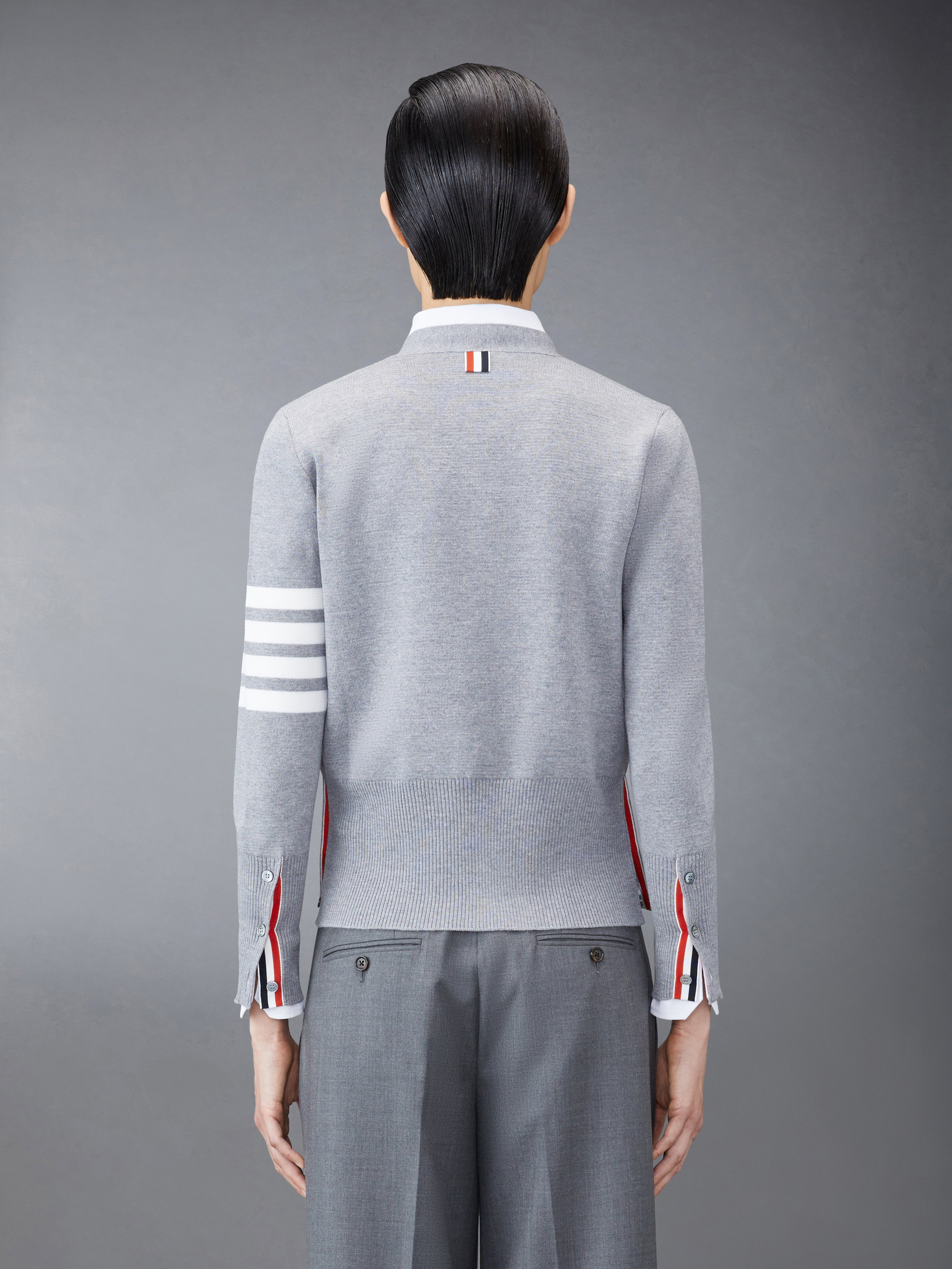 Dark Grey Milano Stitch Fine Merino Wool 4-bar V-neck Cardigan - 2