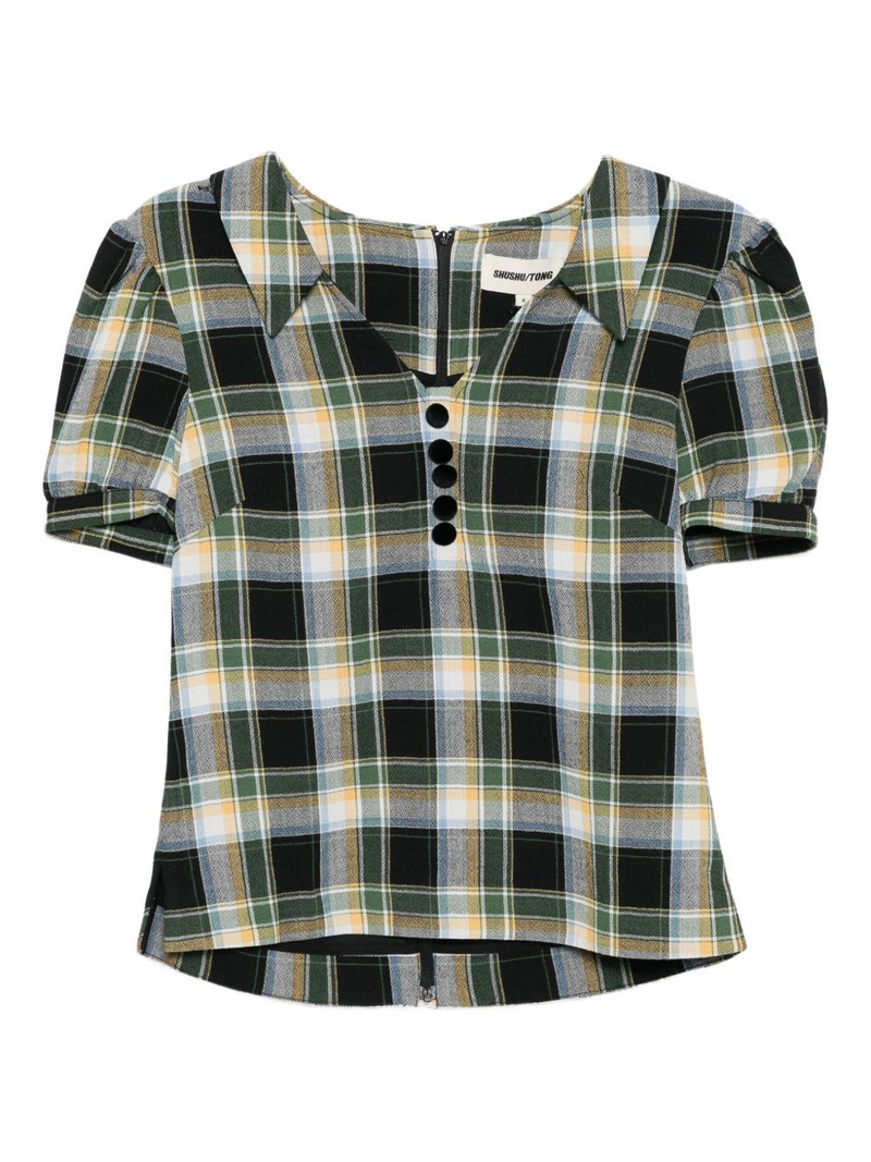 notched-collar puff-sleeves blouse 1