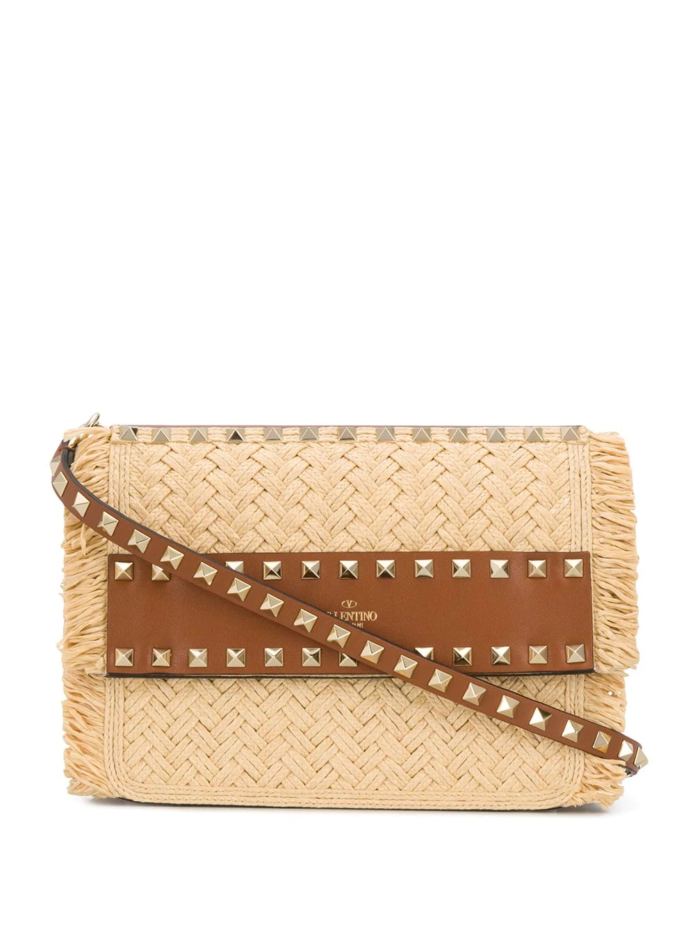 Rockstud raffia shoulder bag - 1