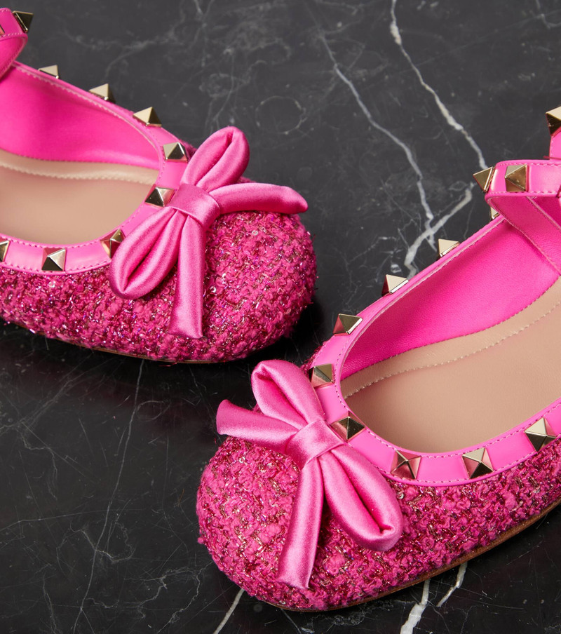 Rockstud leather-trimmed bouclé ballet flats 6