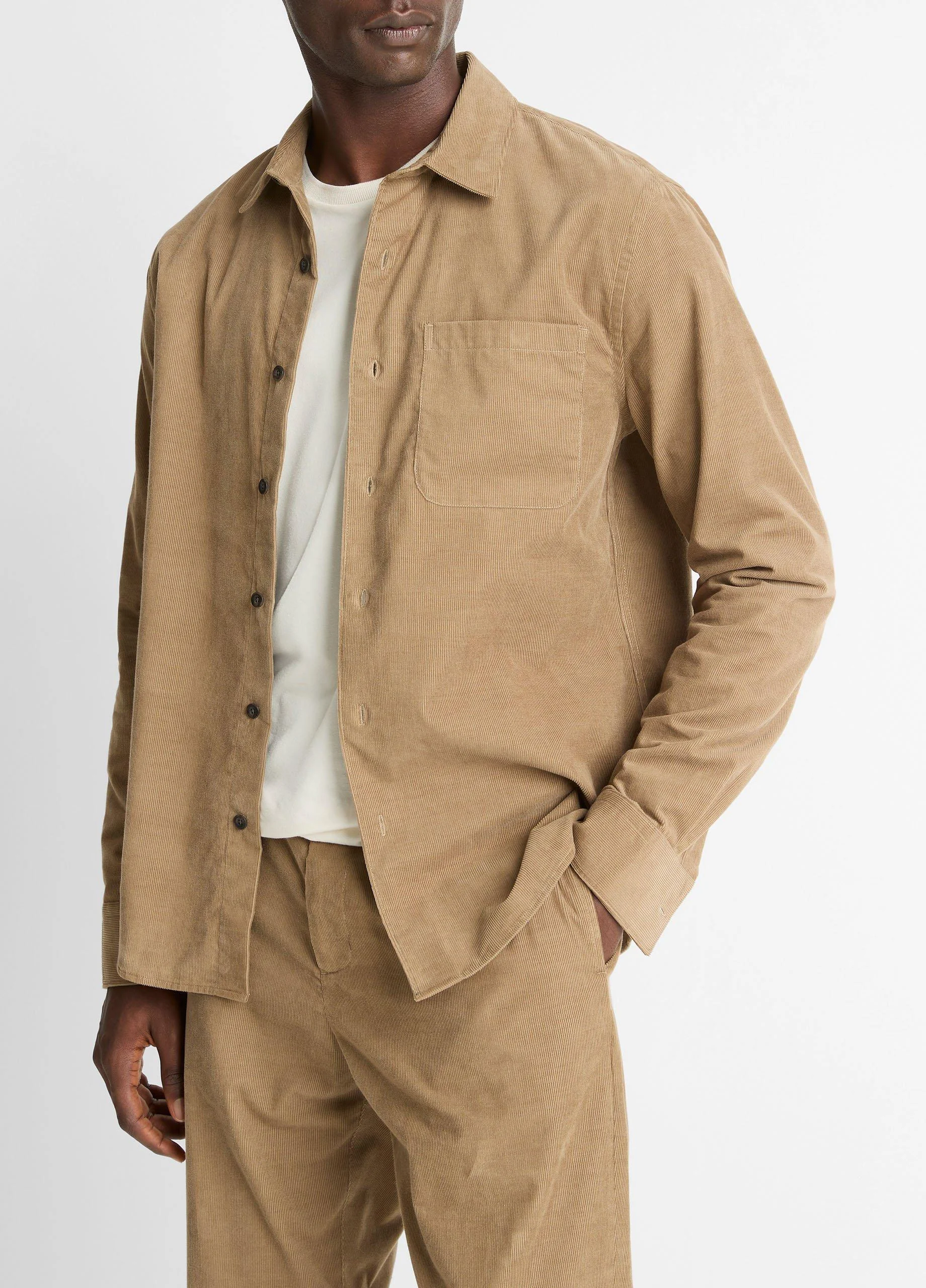 Italian Cotton Corduroy Button-Front Shirt - 1