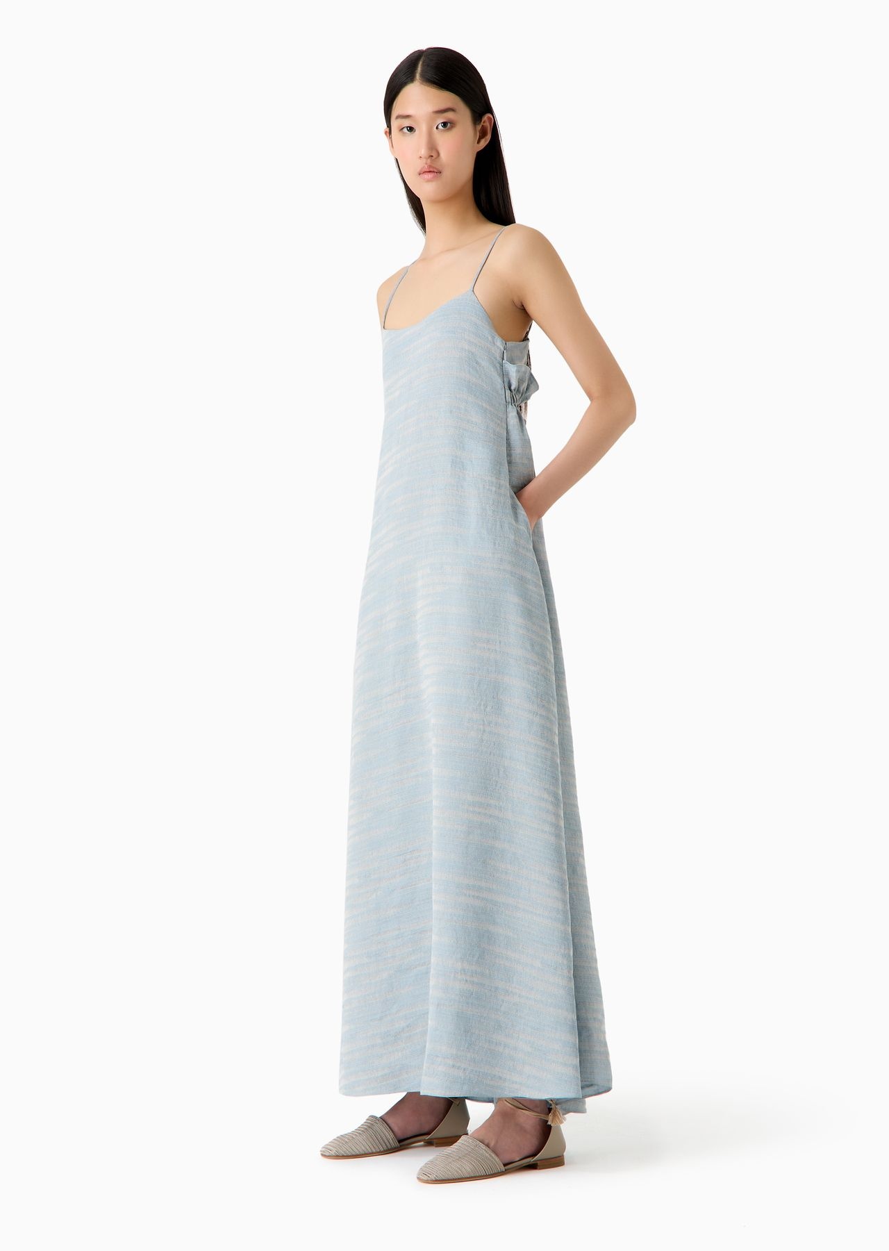 Icon linen-blend dress with wavy jacquard motif - 2