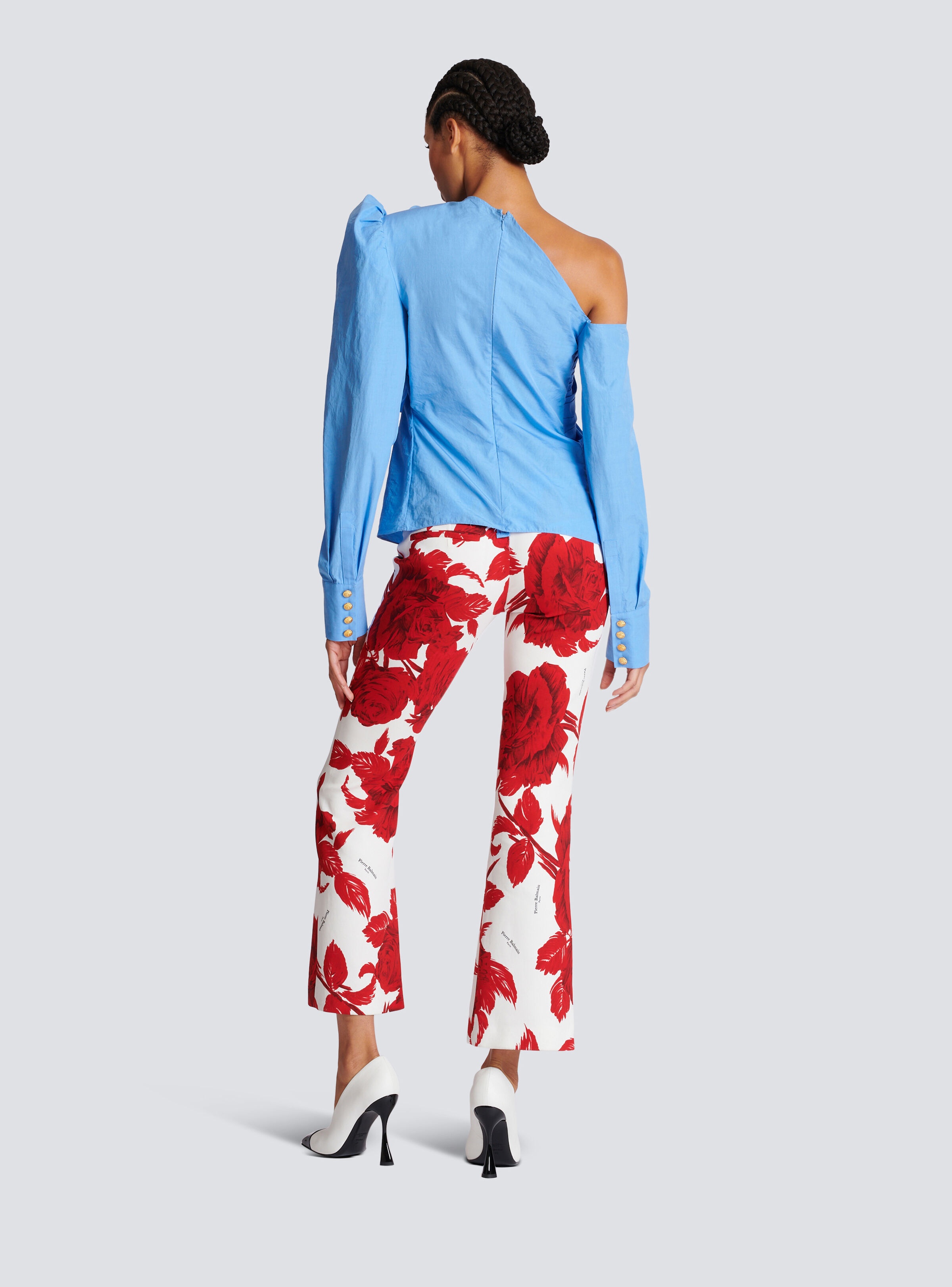 Asymmetric poplin shirt with rose - 4