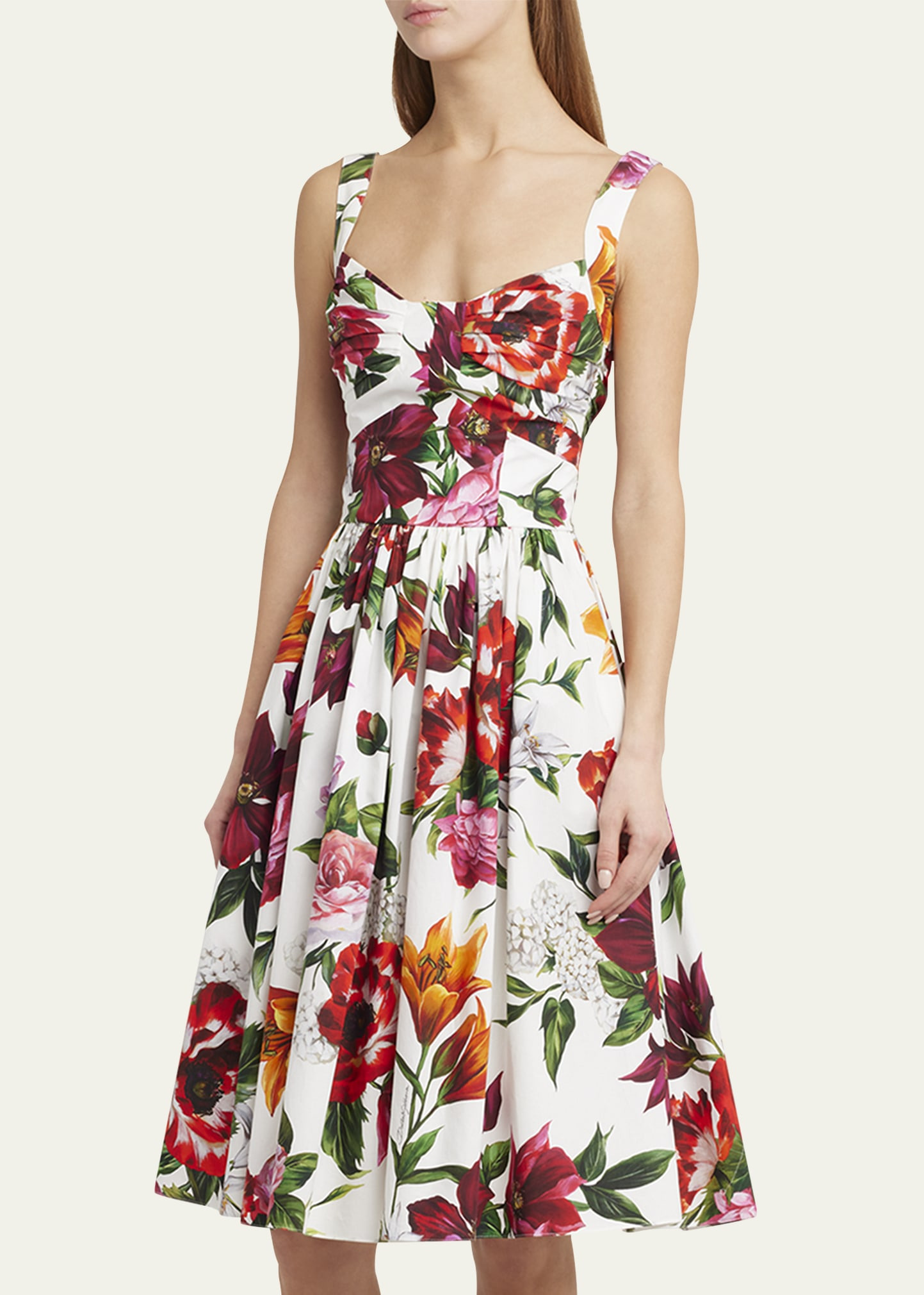 Floral Poplin Pleated Bust Fit-&-Flare Dress - 4