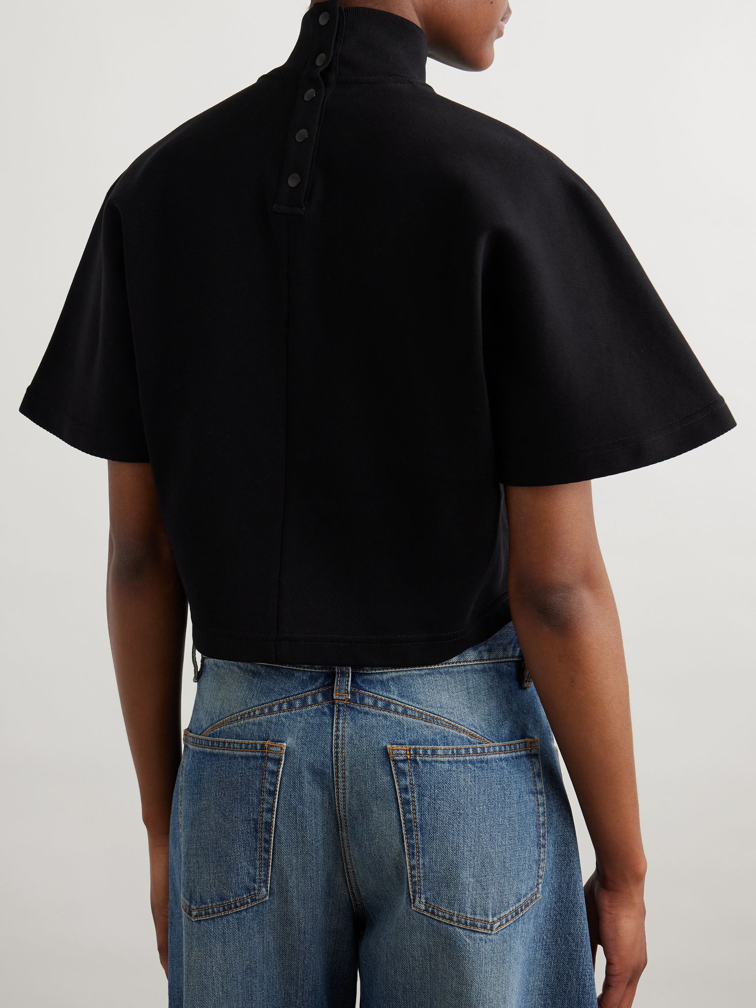Cropped cotton-jersey turtleneck T-shirt Black - 3