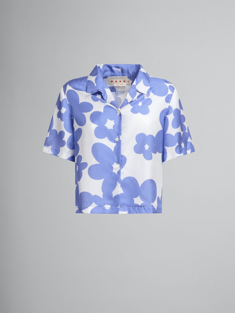 SILK BOWLING SHIRT WITH BLUE AND WHITE DILLIES MOTIF 1