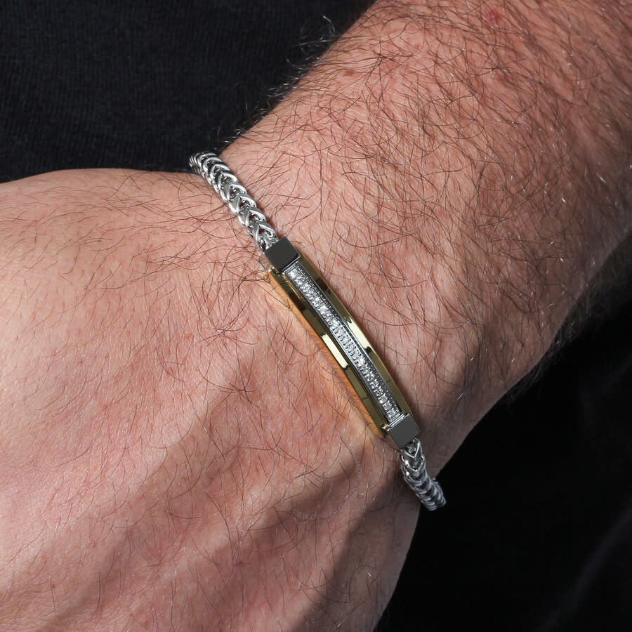 Robert Alton - Robert Alton 1/5CTW Diamond Stainless Steel & Yellow Finish ID Bracelet - 5