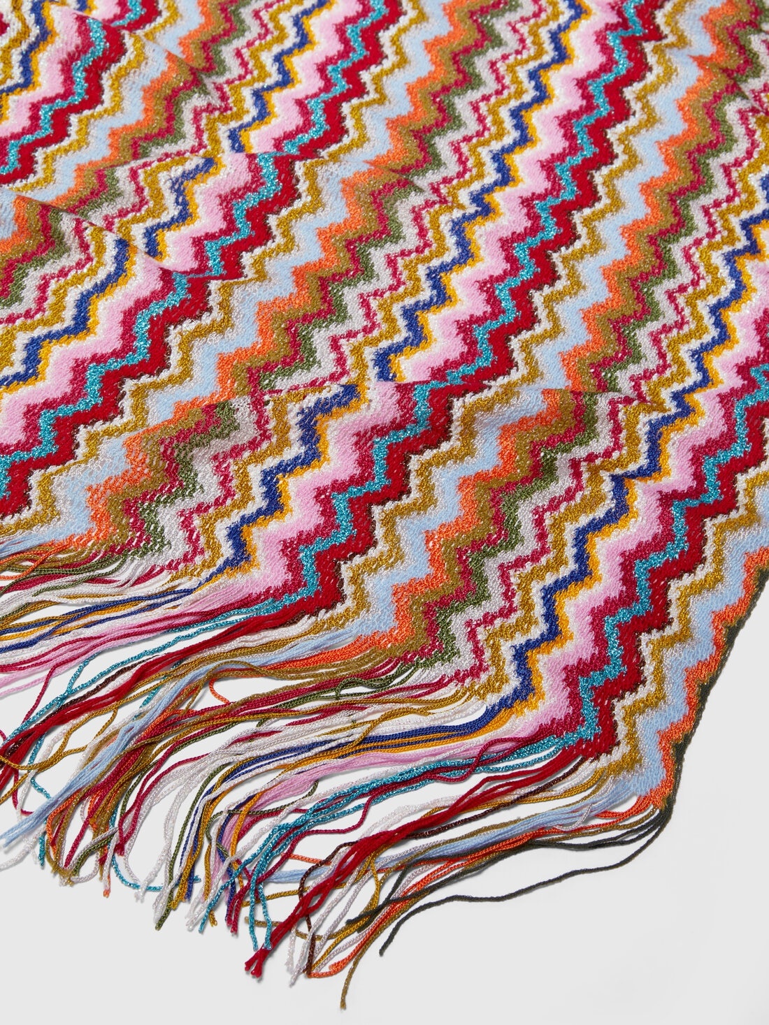 Zig zag viscose blend scarf with long fringes - 2