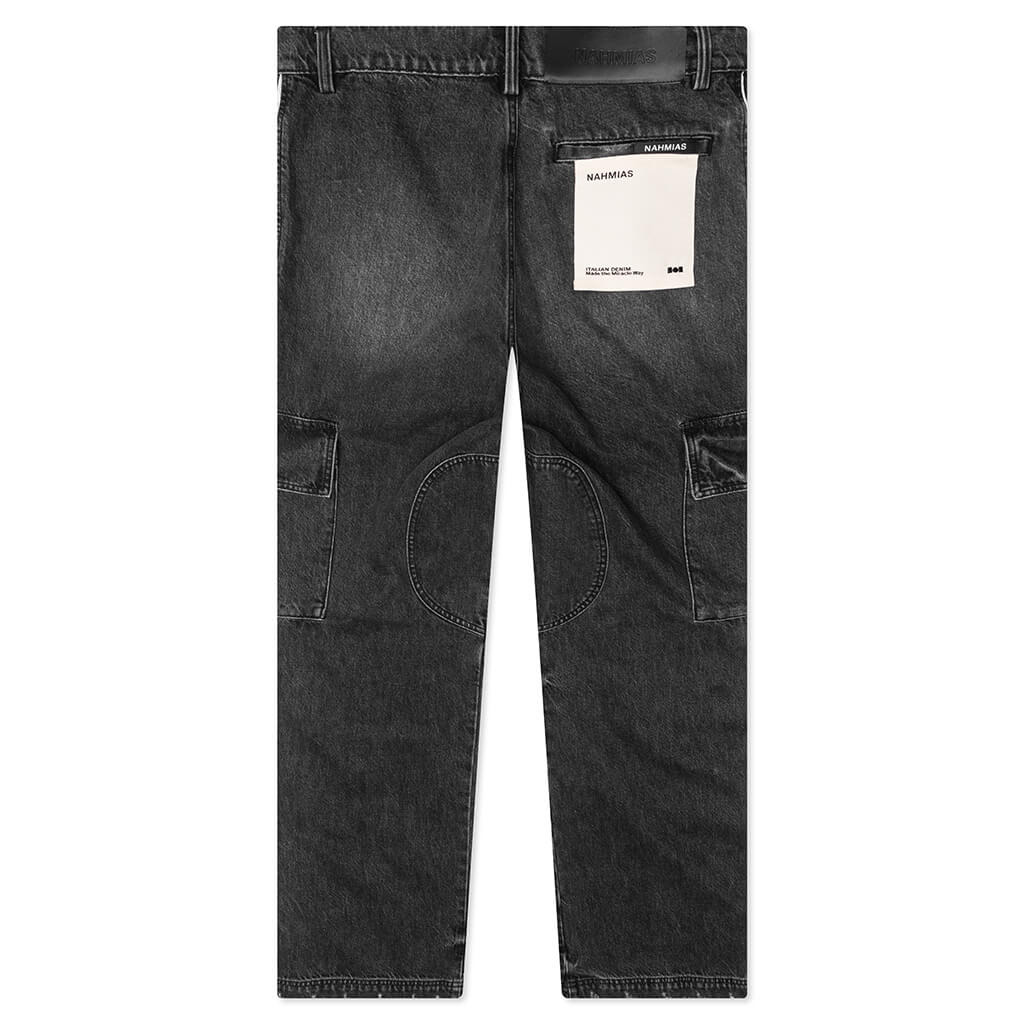 DENIM TRACK LOGO CARGO PANTS - DARK WASH - 2