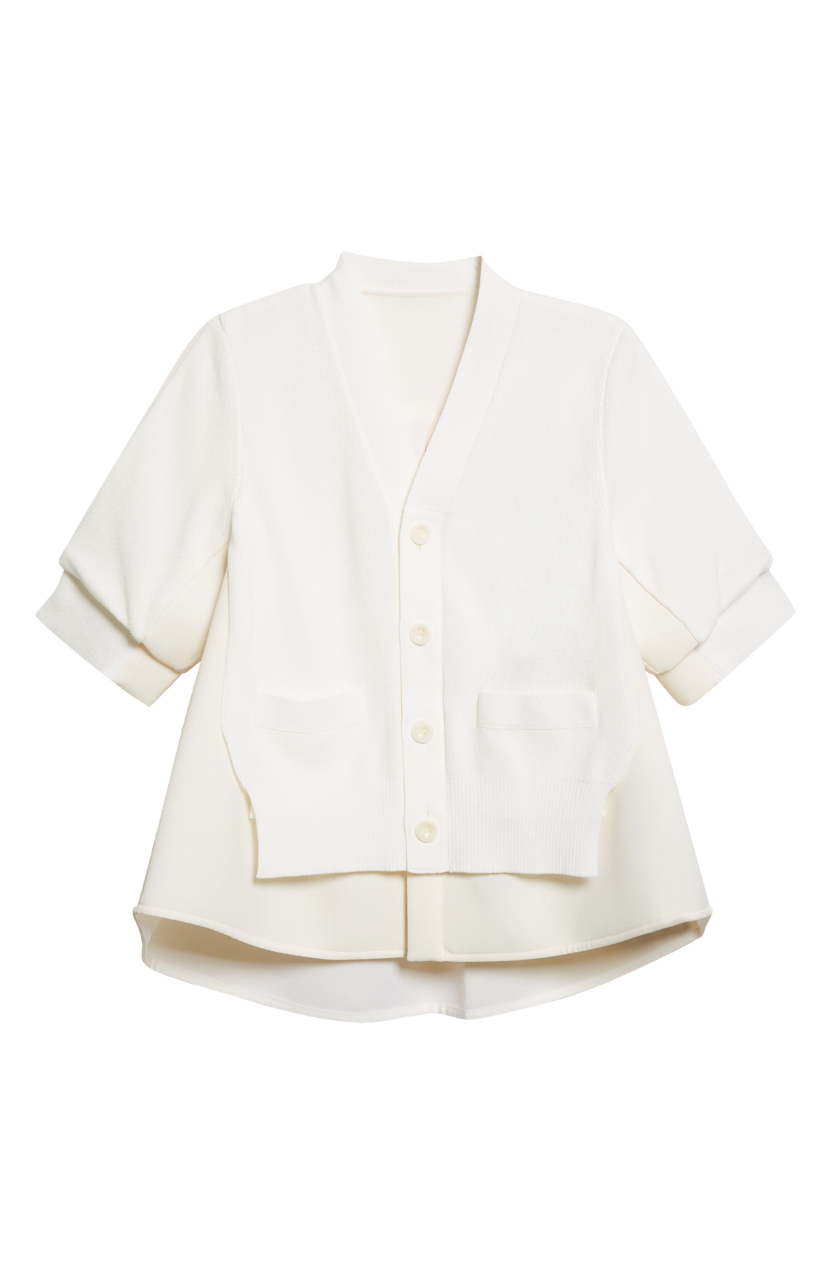 Sacai Suiting Mixed Media Cardigan in Off White at Nordstrom - 6