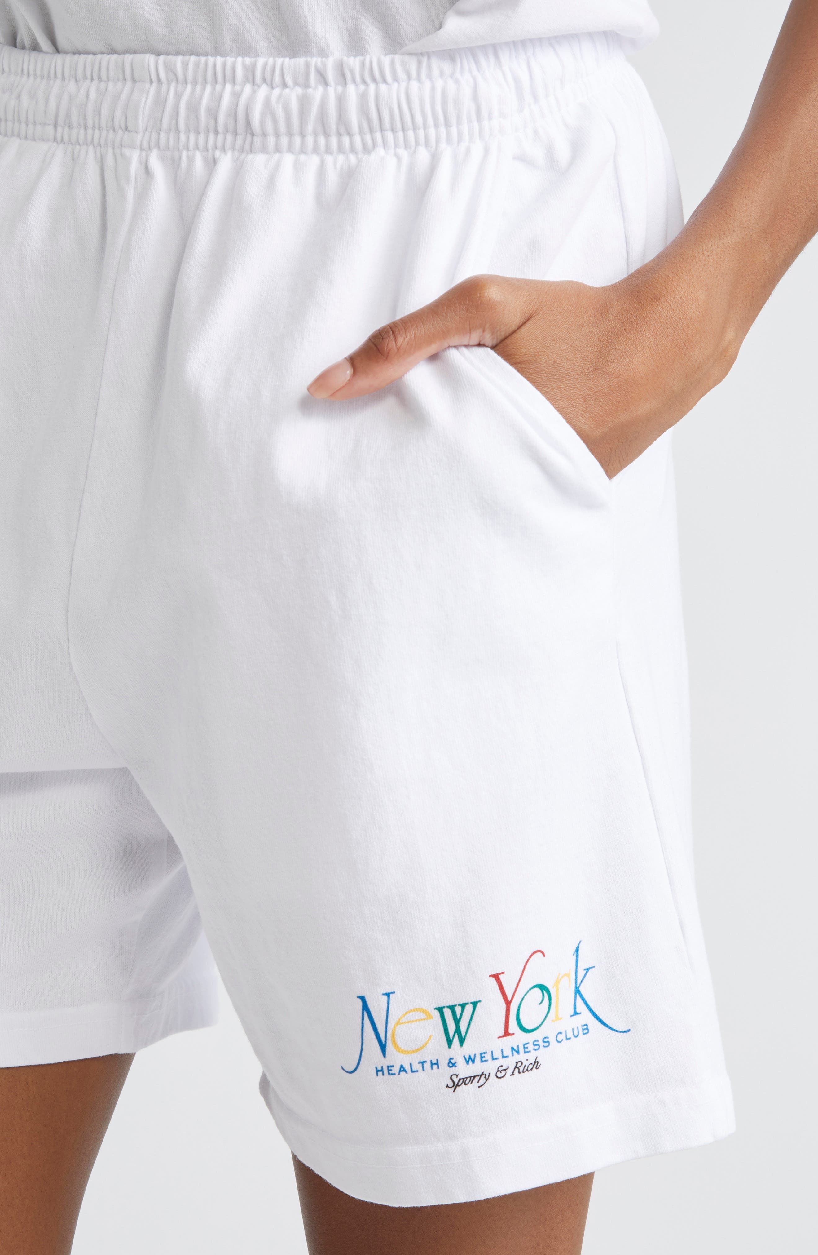 Sporty & Rich NY '94 Gym Shorts in Open White at Nordstrom - 5