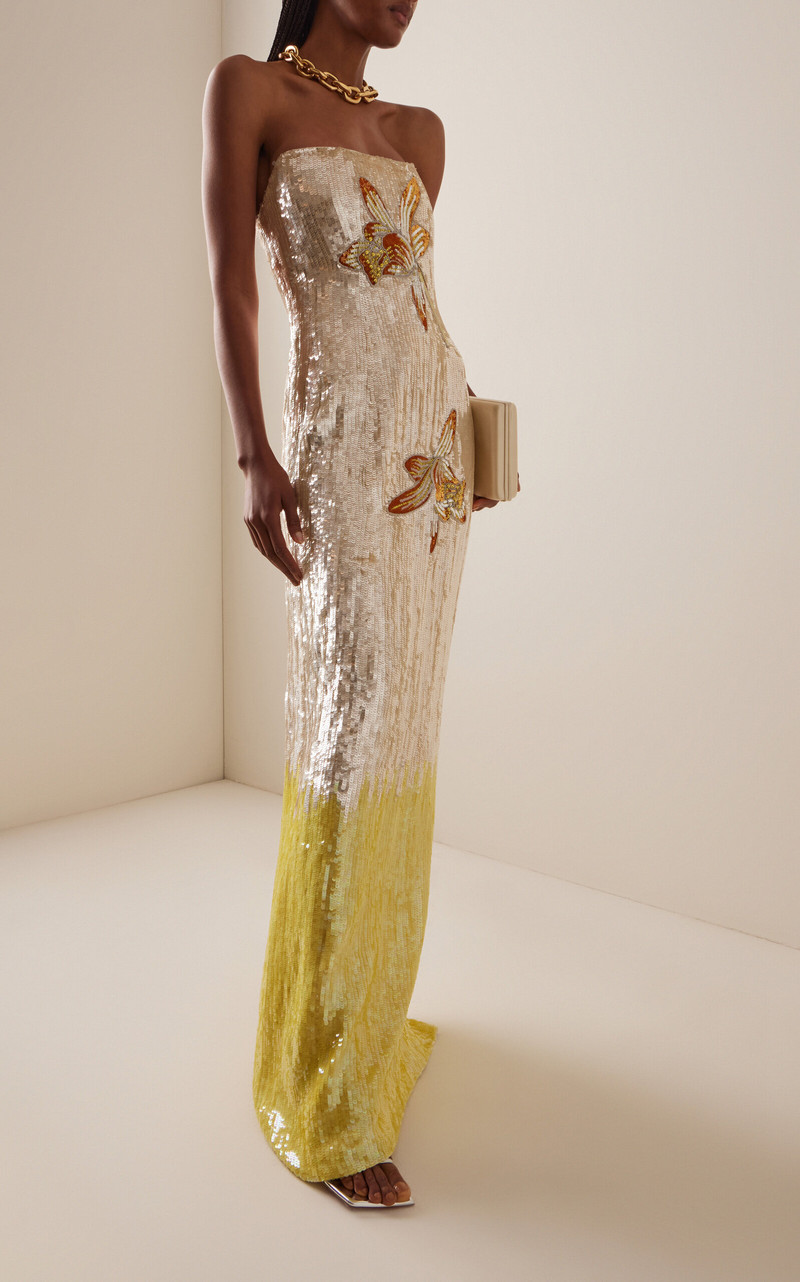 markarian Esperanza Floral Sequined Gown gold outlook