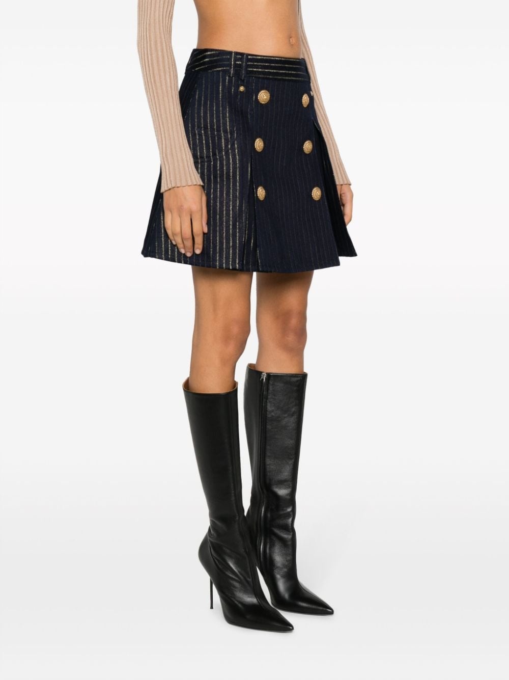 button-embellished striped miniskirt - 3