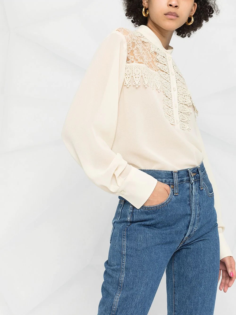 raschel lace-yoke blouse - 3