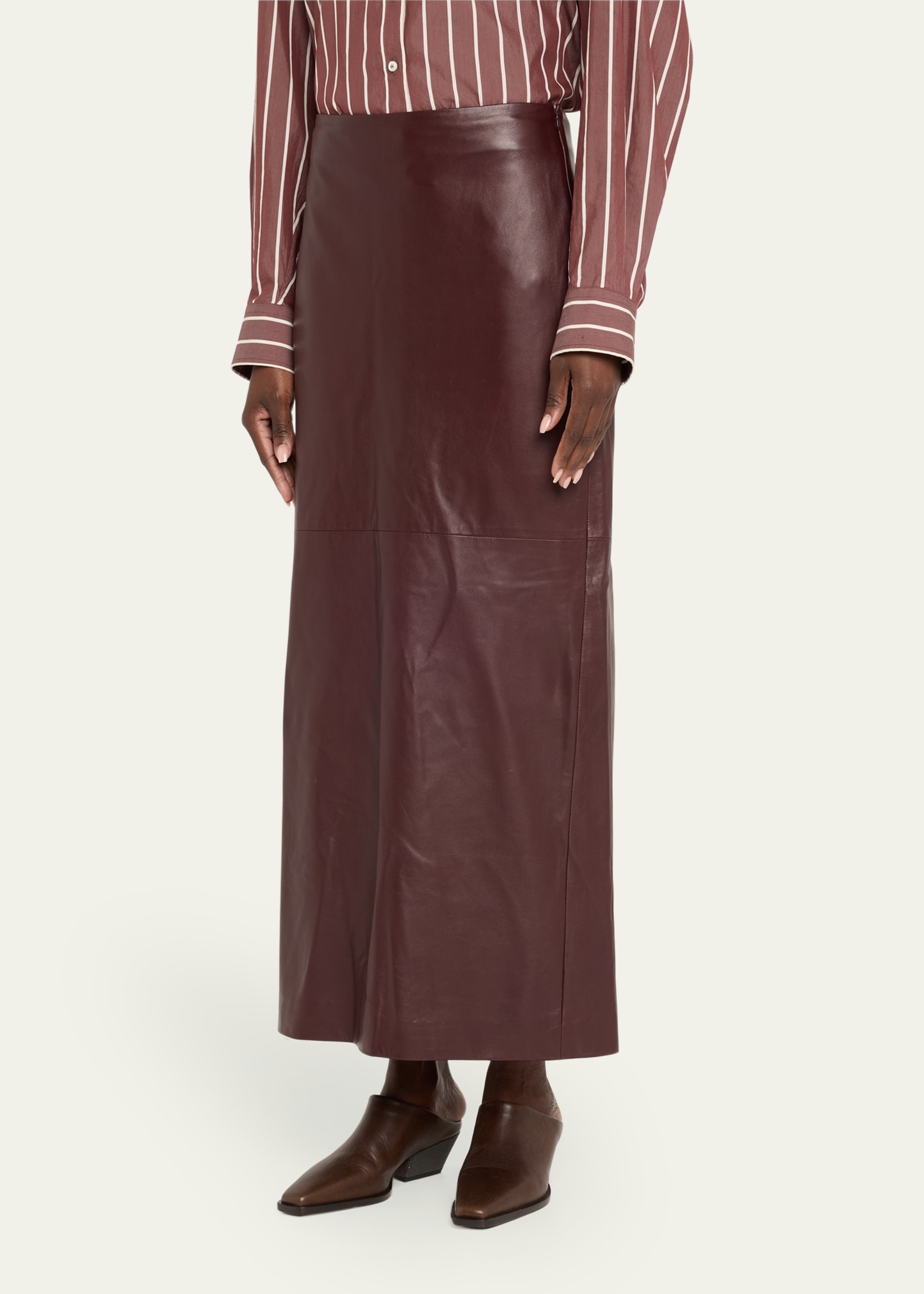 Stretch Nappa Leather Midi Skirt - 4