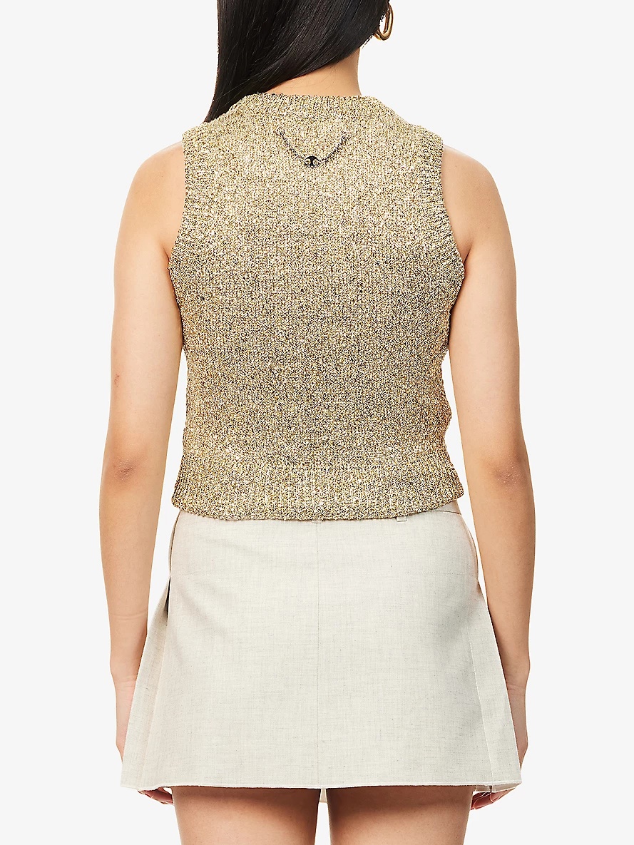 Metallic Round-Neck Wool-Blend Knitted Vest - 4