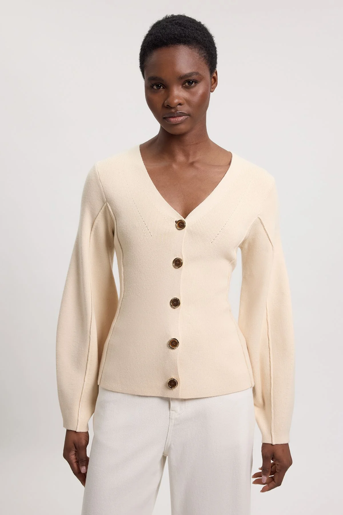 Knit Wool Look Rounded Sleeve Cardigan - 1