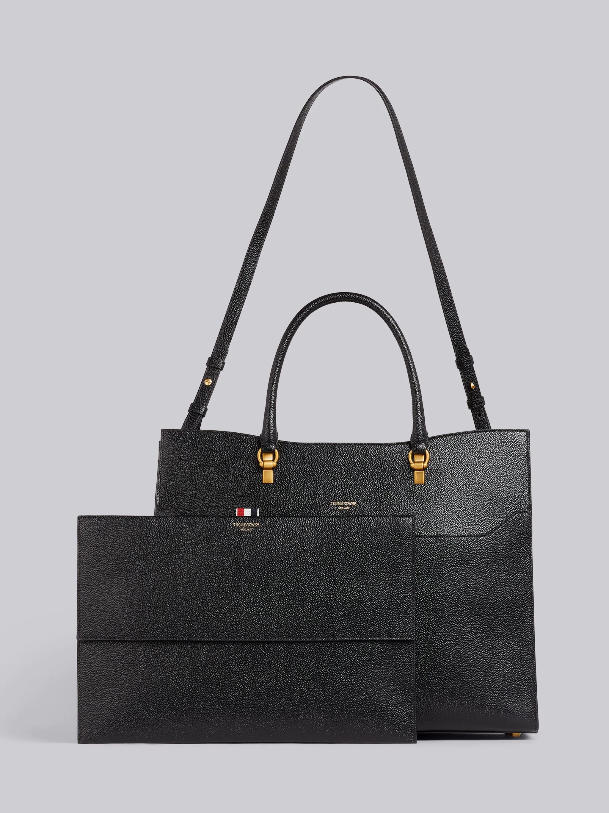 Black Pebbled Calfskin Large Duet Tote - 3