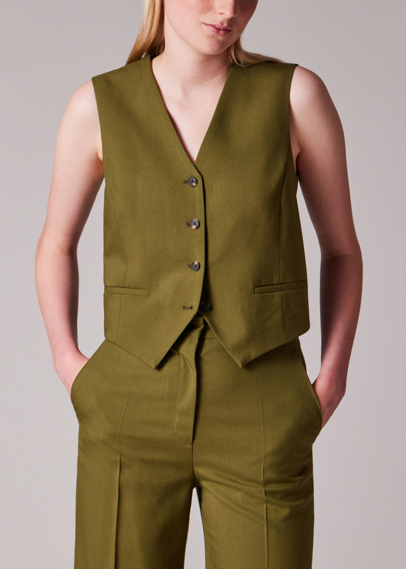 Women's Olive Green Wool Waistcoat 5