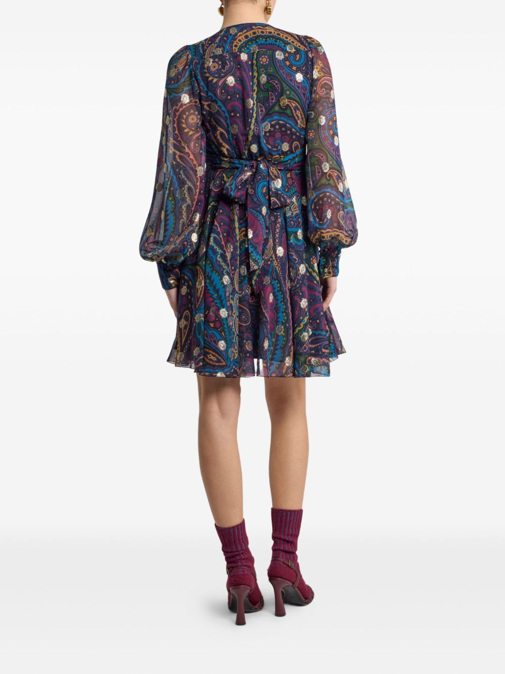 paisley-print V-neck mini day dress - 3