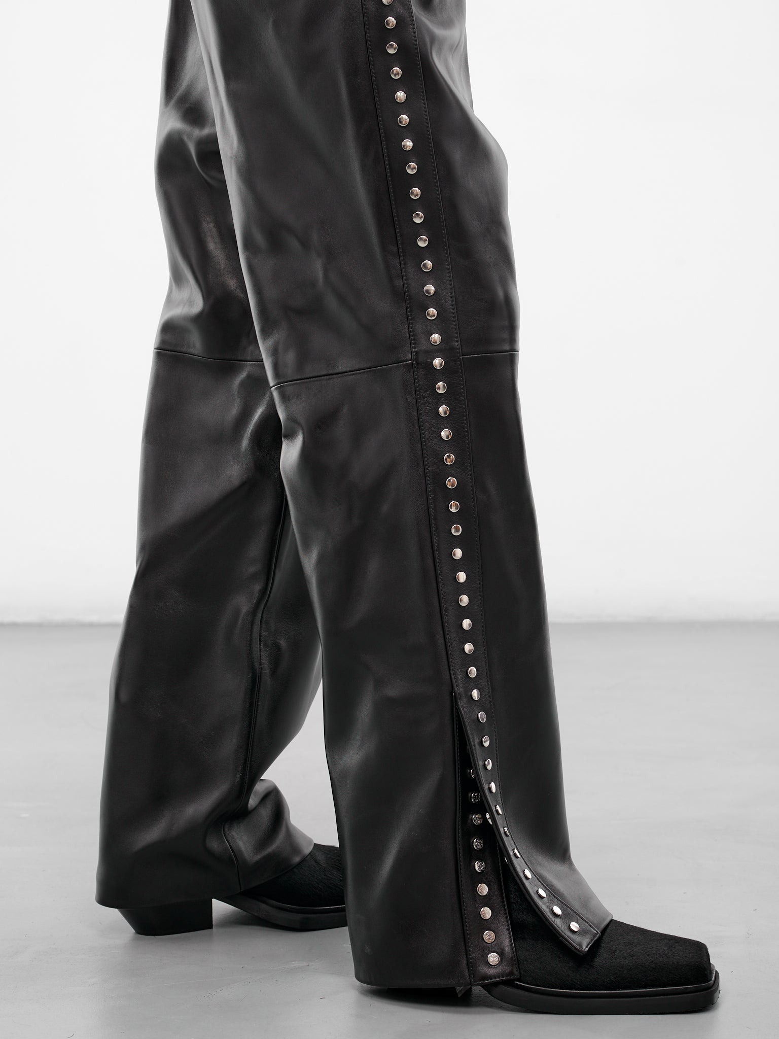 Black Studded Lambskin Elasticated Pants - 5