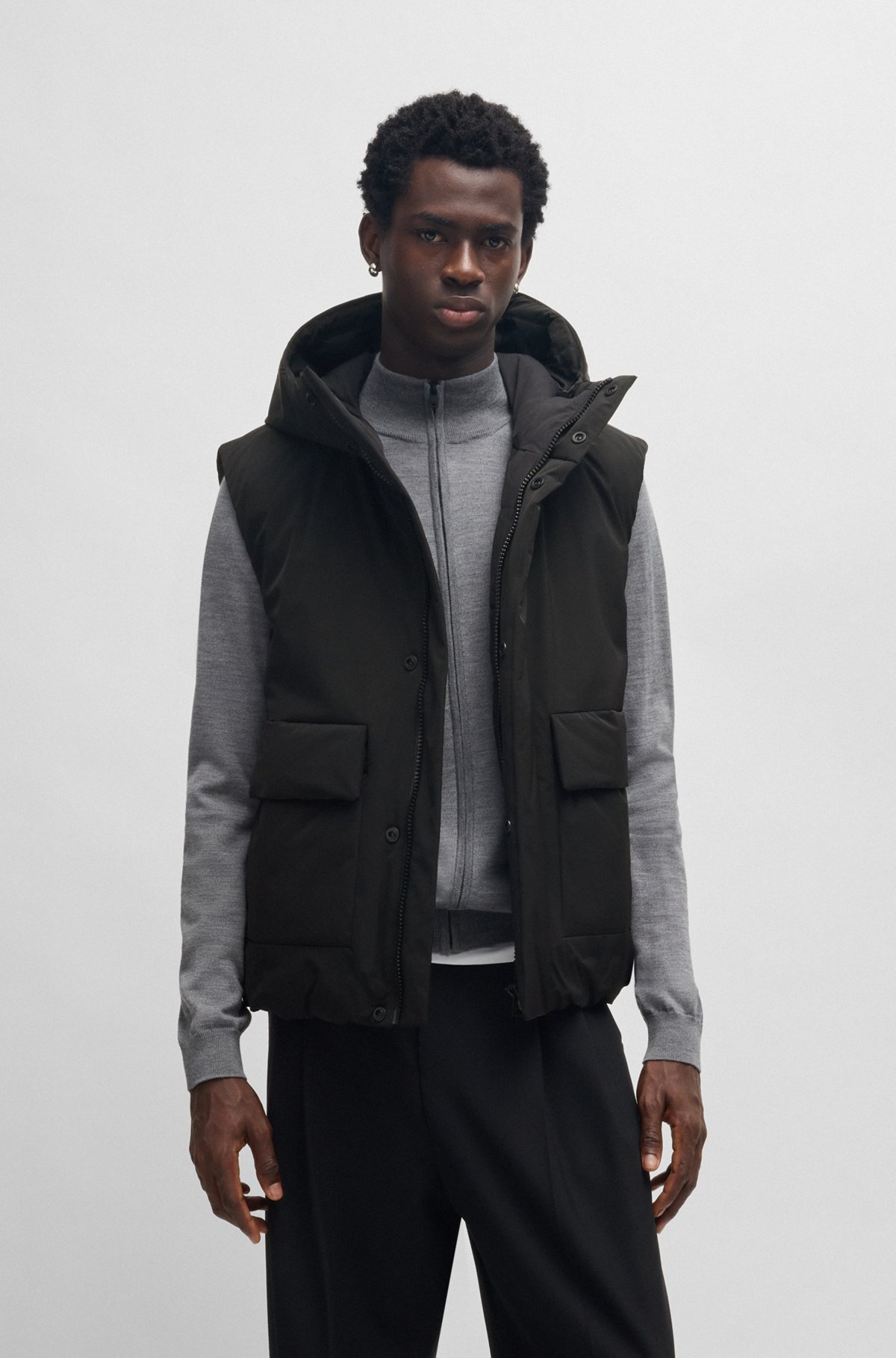RELAXED-FIT HOODED GILET IN WATER-REPELLENT FABRIC - 2