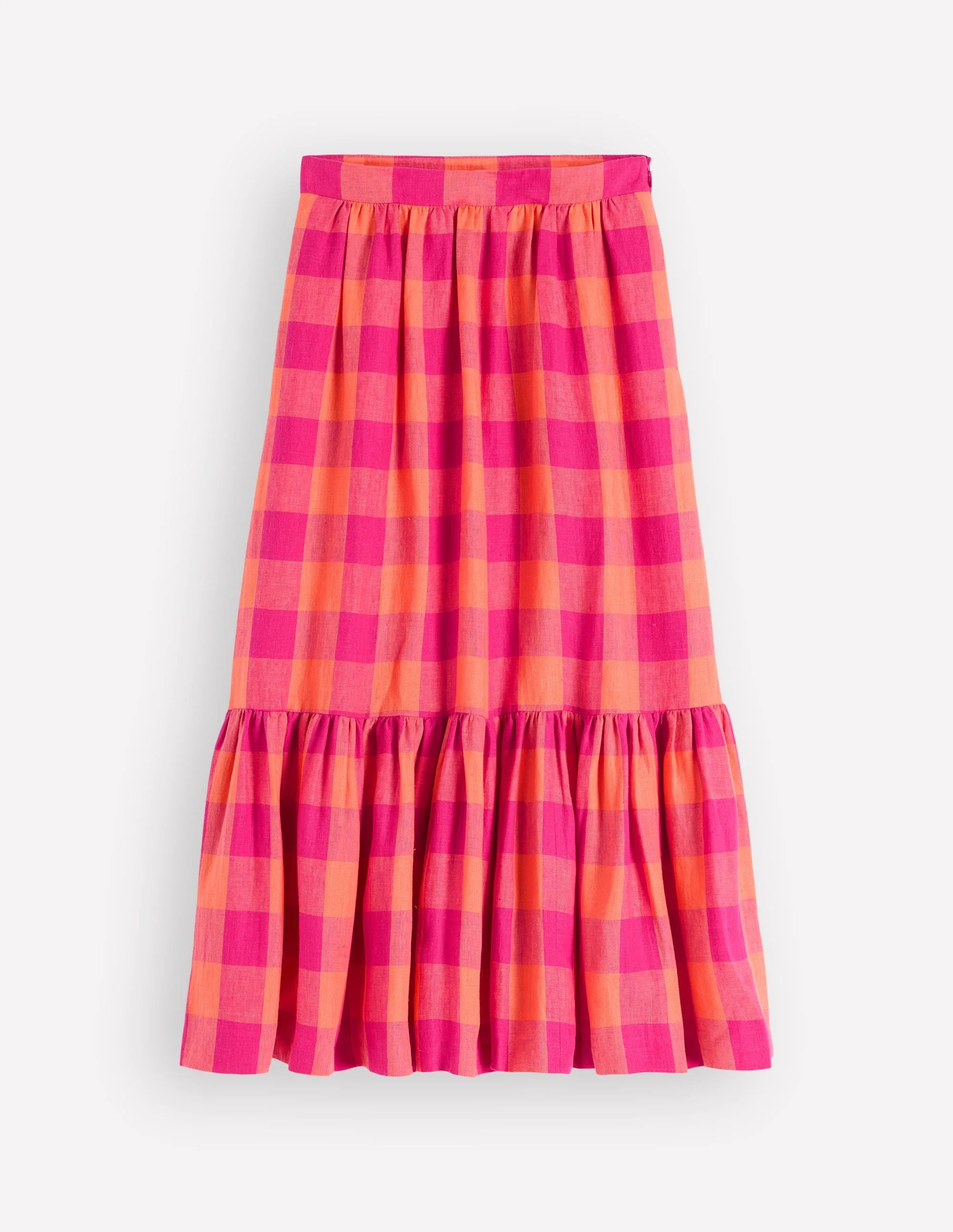 Abigail Linen Maxi Skirt-Zesty Orange, Pink Gingham - 1