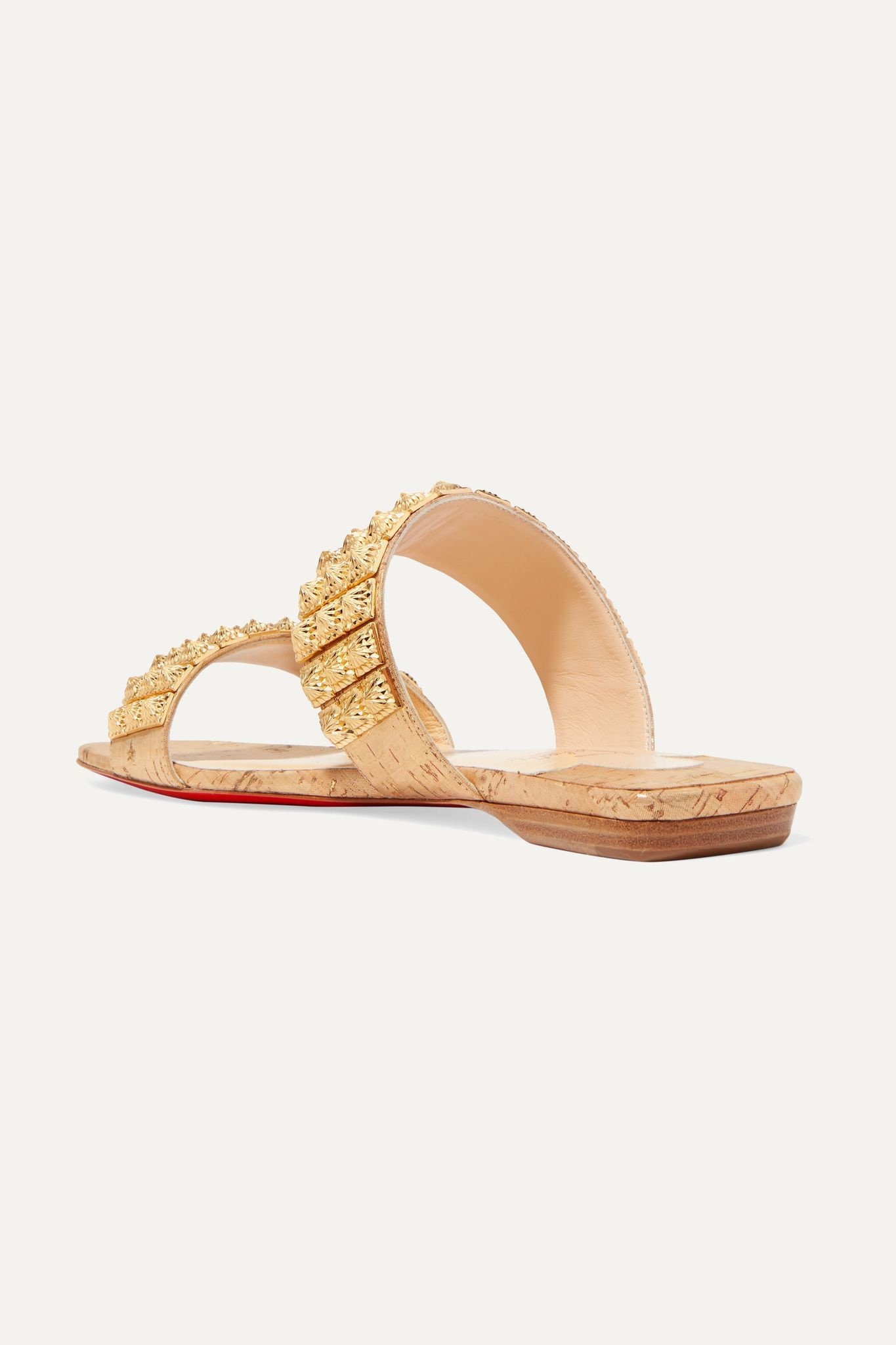 Myriadiam spiked lamé-coated cork sandals - 4