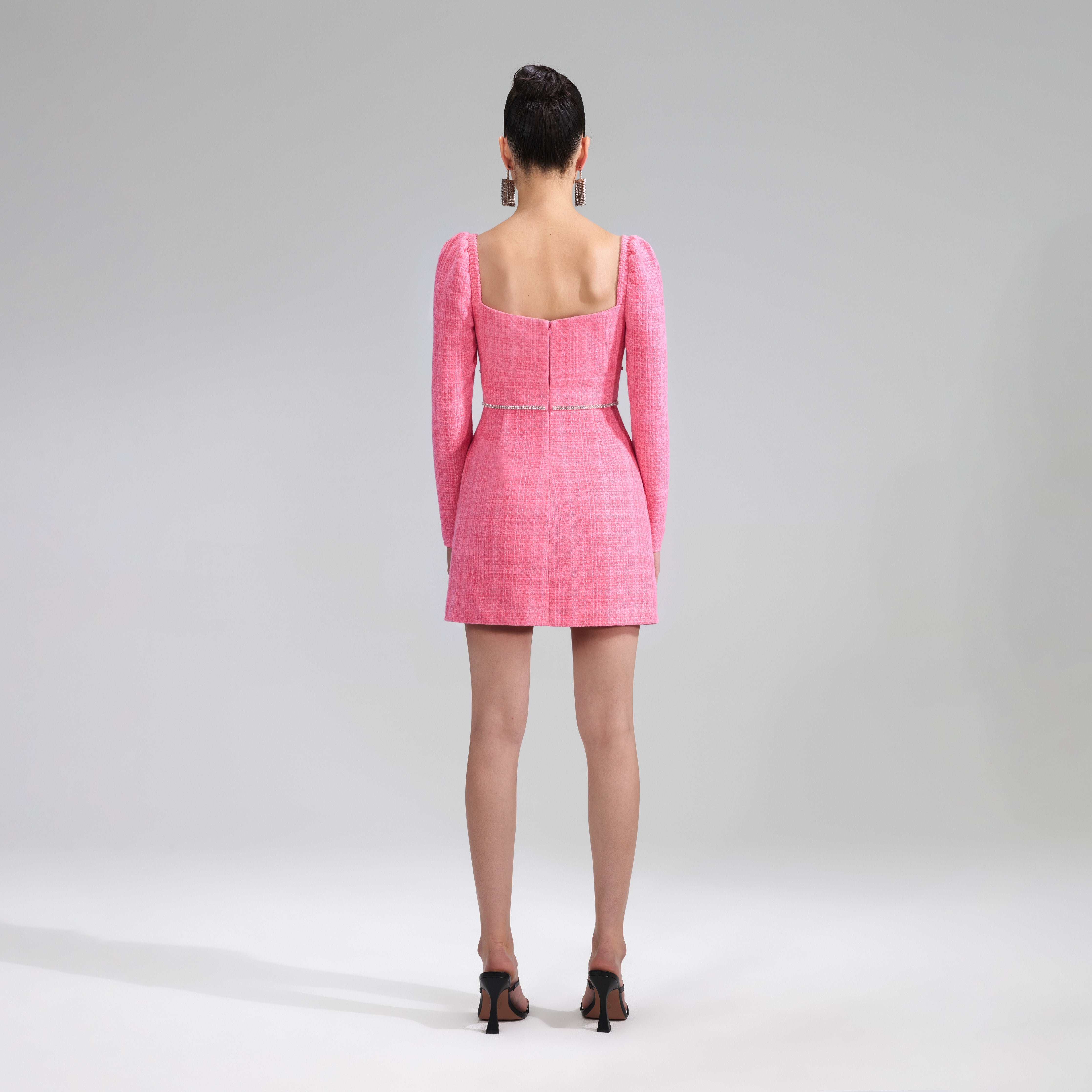 knee length dresses for ladies Self-Portrait - Pink Boucle Chiffon Mini Dress main image 0