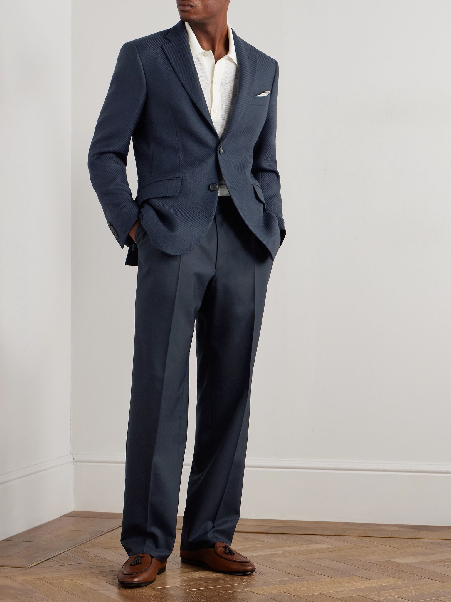 Roma Basketweave Wool Blazer Blue - 2