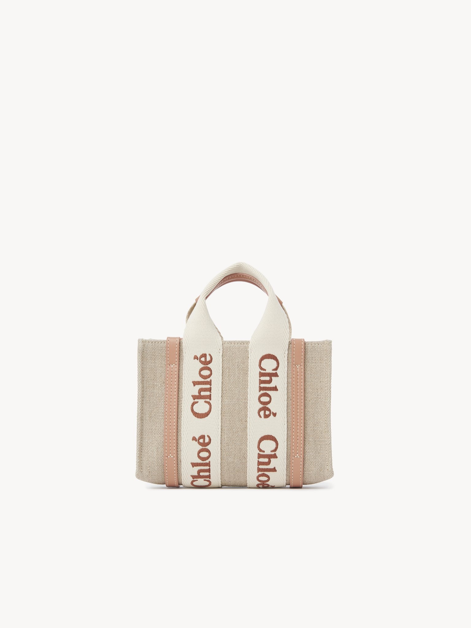 MINI WOODY TOTE BAG IN LINEN & LEATHER - 4