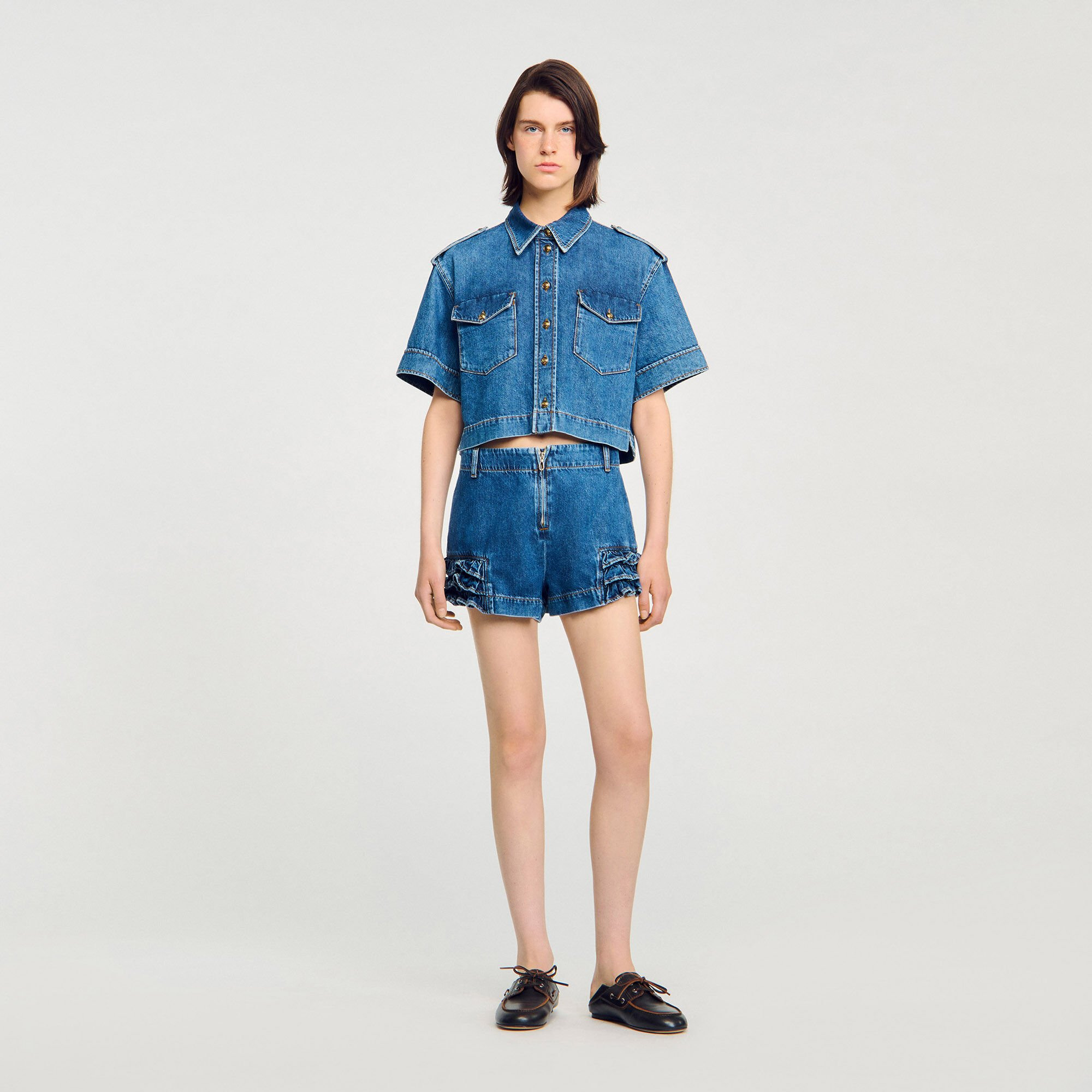 RUFFLED DENIM SHORTS - 2