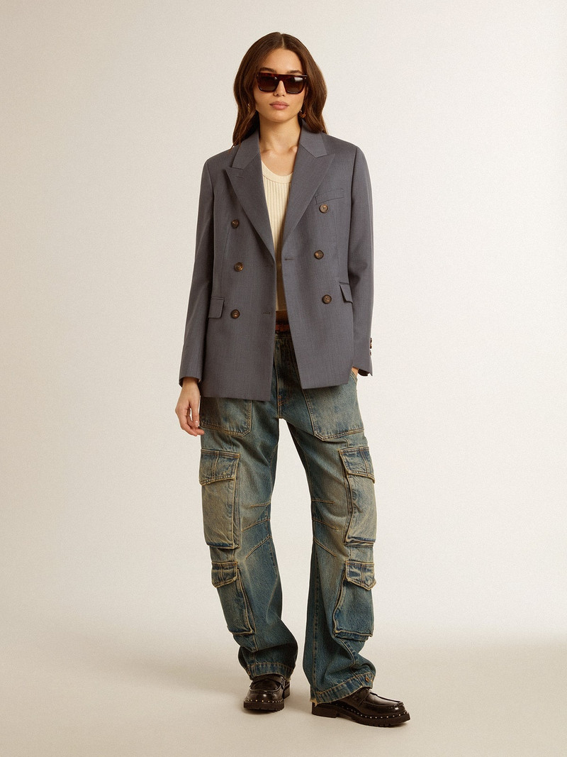 Women's double-breasted blazer in baby blue 5