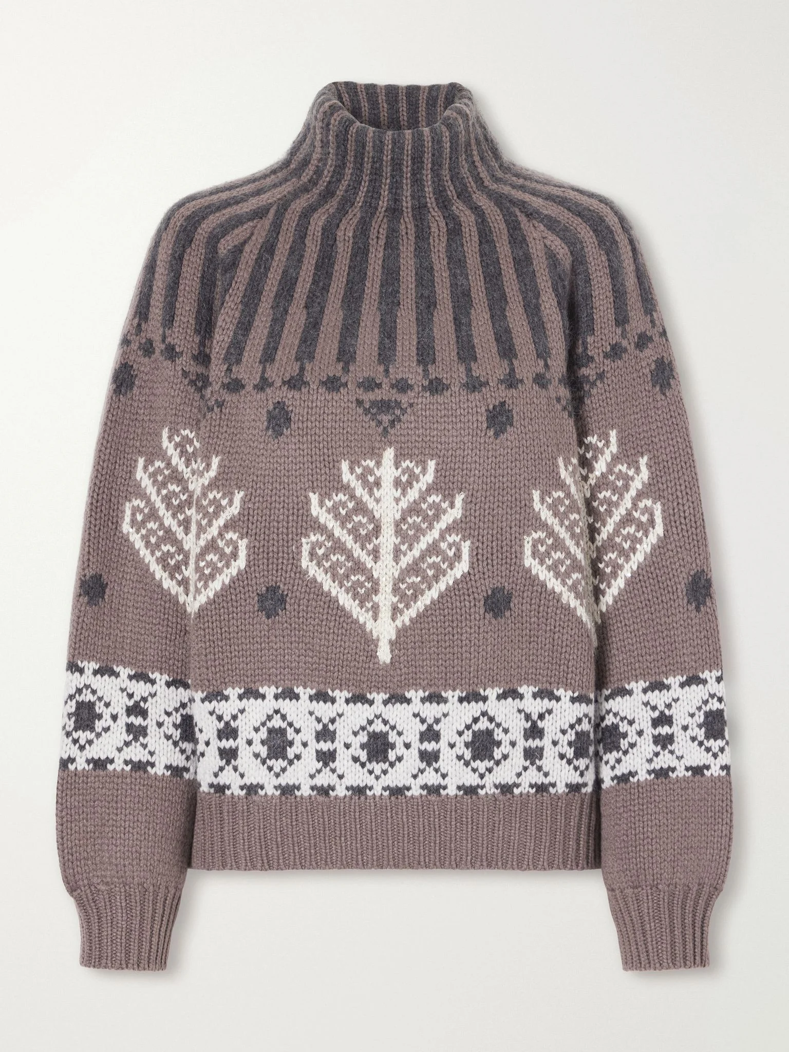 Fair Isle intarsia-knit cashmere sweater Brown - 1