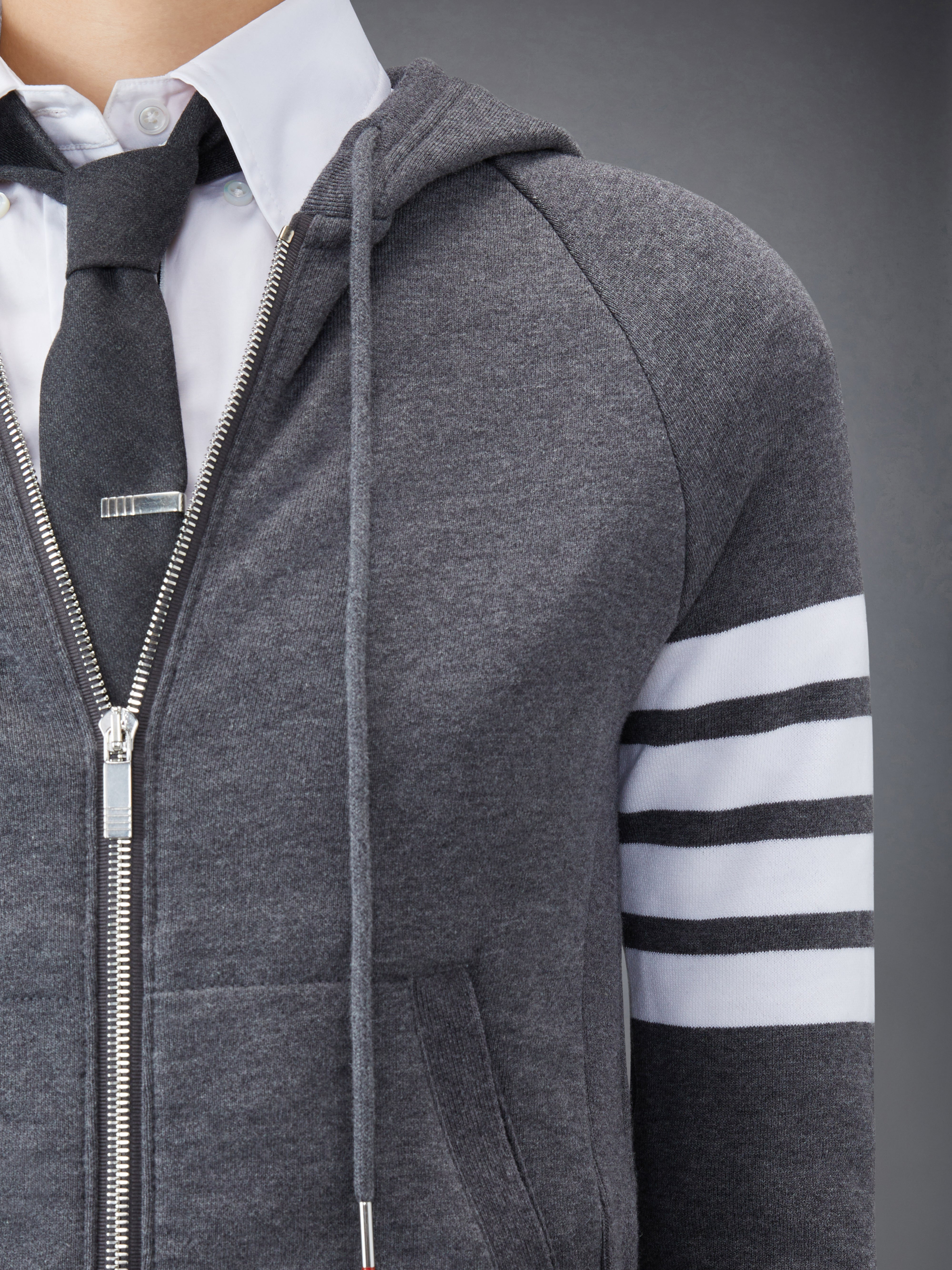 Dark Grey Classic Loop Back Engineered 4-Bar Zip Up Hoodie - 6