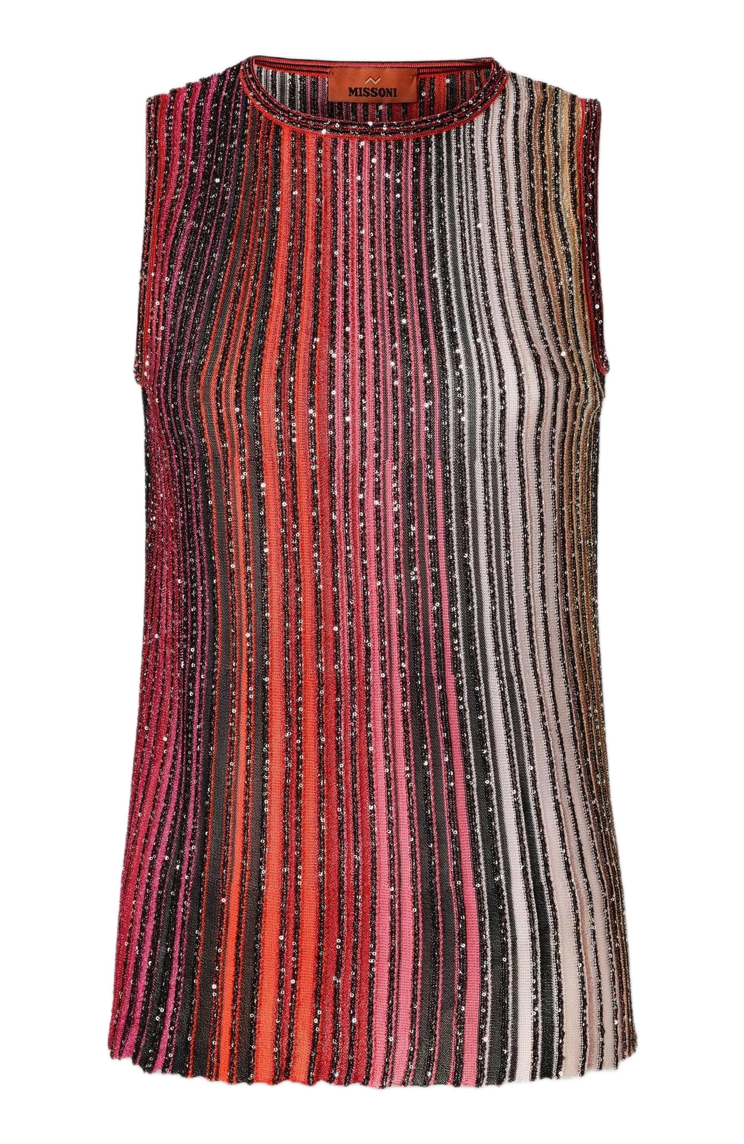 Missoni Partial Striped Sleeveless Top With Sequins in Black & Red at Nordstrom - 2