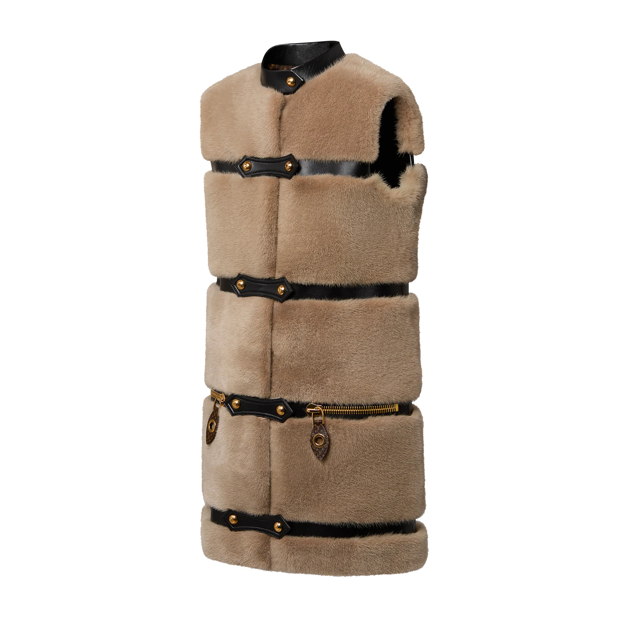 Sleeveless Leather Strip Mink Coat - 2