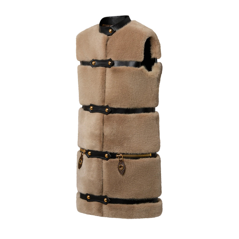 Louis Vuitton Sleeveless Leather Strip Mink Coat outlook