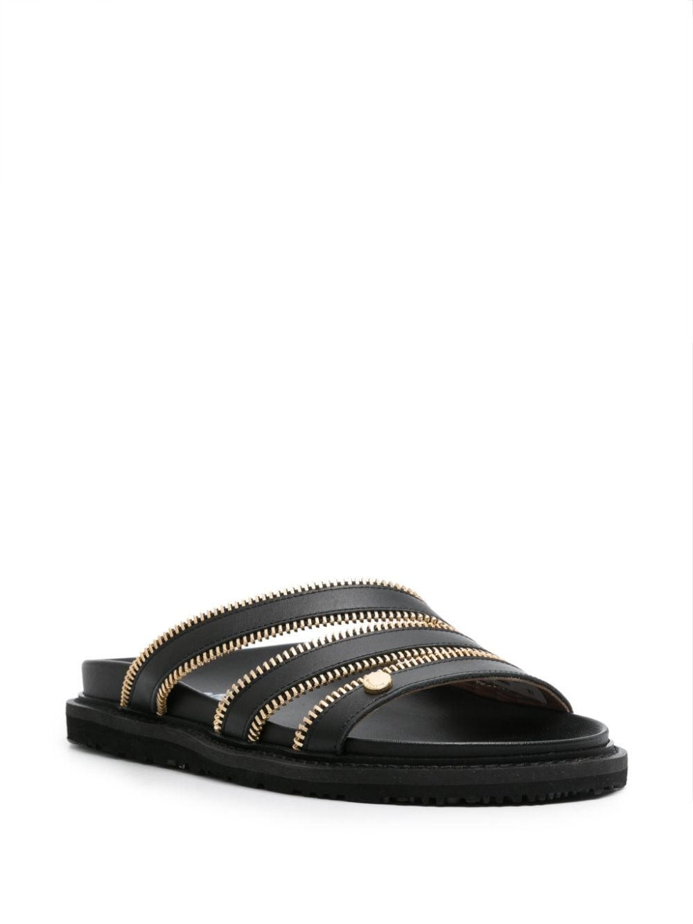 zip-embellished leather slides - 2